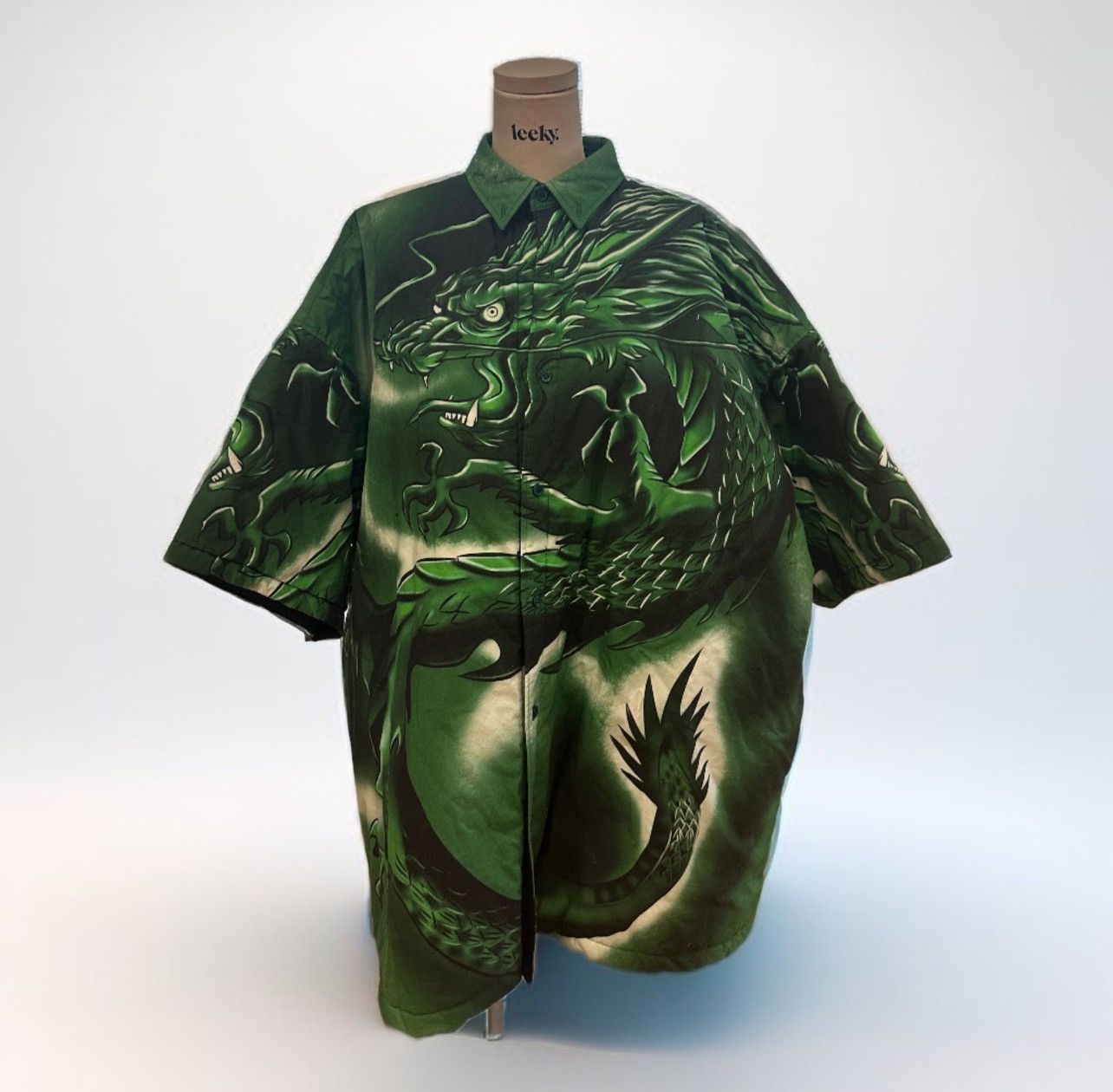 image of Balenciaga 19Ss Padded Dragon Shirt in Green, Men's (Size XS)