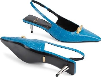 Gucci o1s1wg110225 Women's Crocodile Print Pumps in Blue Size US 8 / IT 38 - 6 Thumbnail