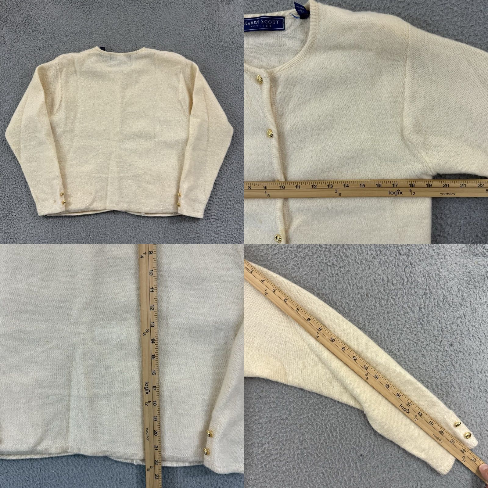 Vintage Karen Scott Cardigan Sweater Womens Small Petite Ivory Cream Long Sleeve Preppy Size S / US 4 / IT 40 - 8 Thumbnail