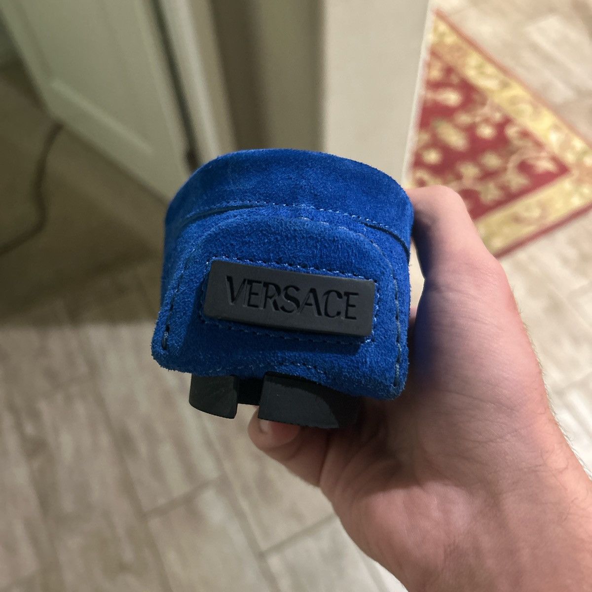 Versace Blue Versace suede loafers with gold accents Size US 12 / EU 45 - 4 Thumbnail
