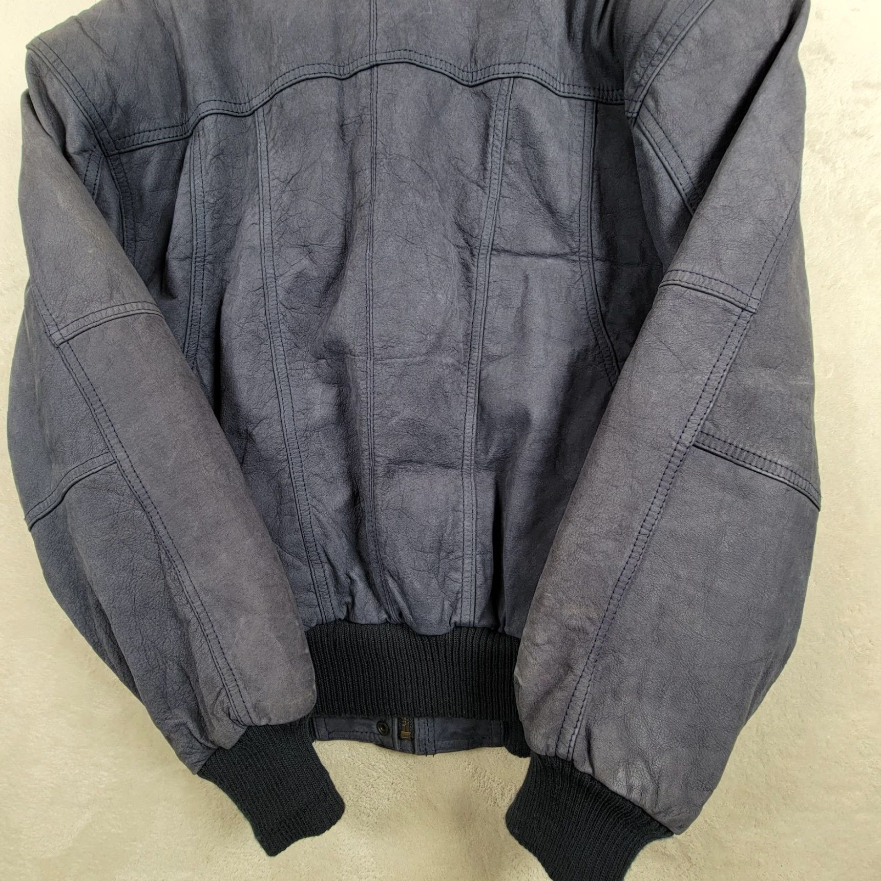 Vintage VINTAGE Outbrook Blue Leather Bomber Jacket Womens XS Oversized 80s 90s Retro Classic School USA Alloy Zipper Snap Size XS / US 0-2 / IT 36-38 - 4 Thumbnail