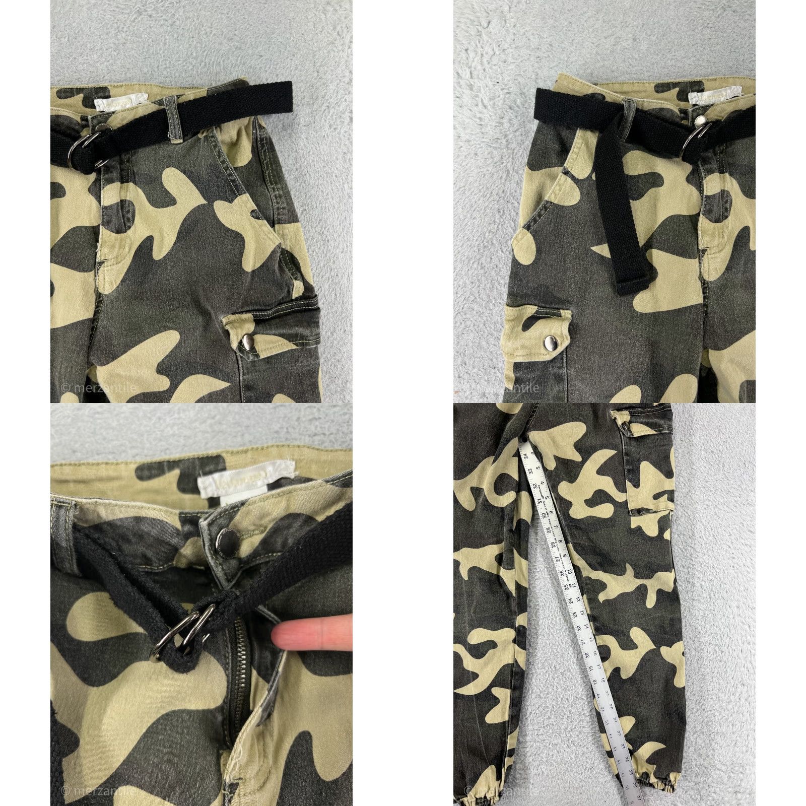 Vintage Revamped Womens Jeans Camouflage Cotton Blend Ramie Belted Tapered Regular Inseam 26 Olive Green XS Boys? Size 26" / US 2 / IT 38 - 8 Thumbnail