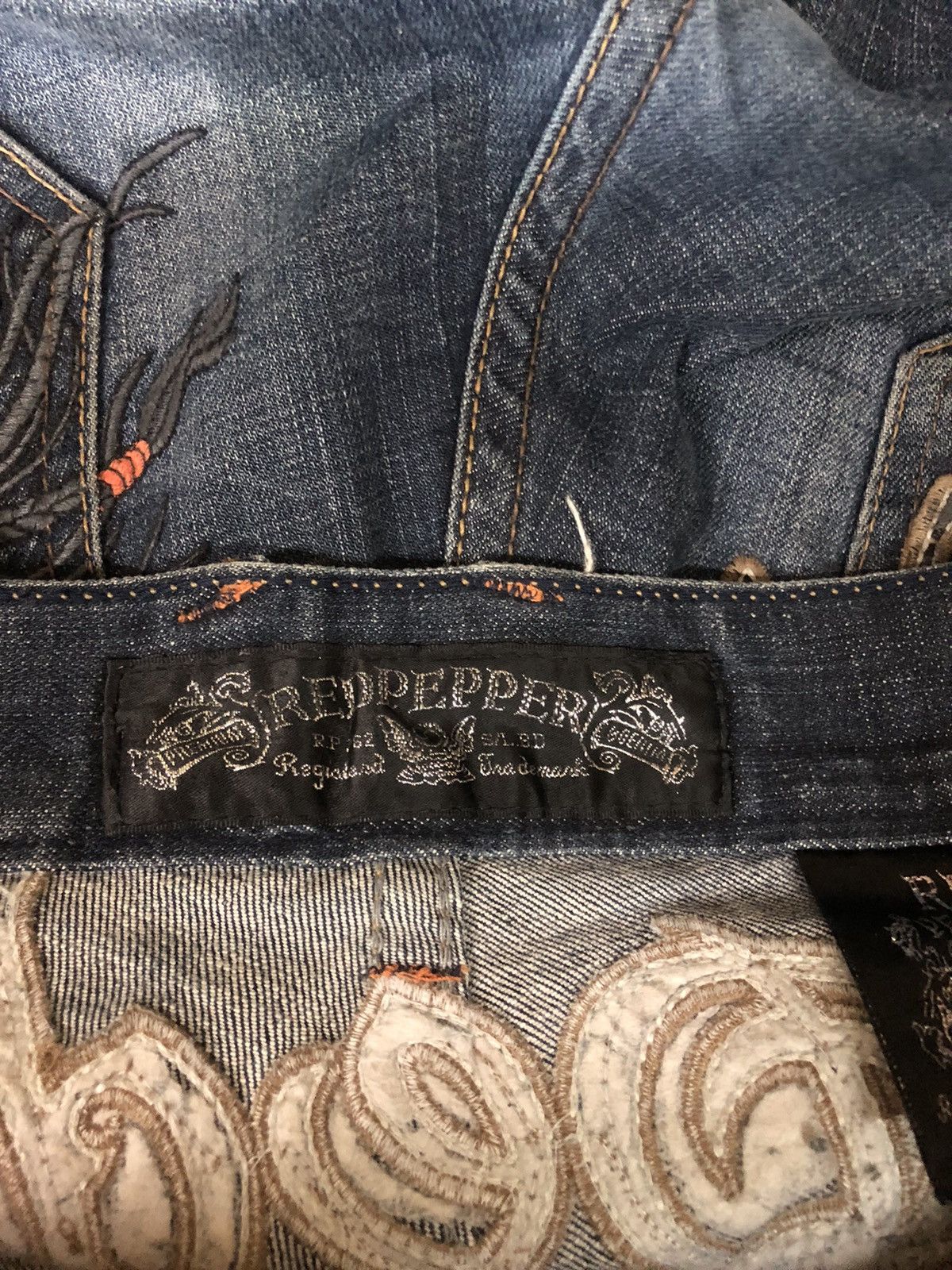 If Six Was Nine Red Pepper Skull Embroidered Motif Denim Pants Size US 38 / EU 54 - 7 Thumbnail