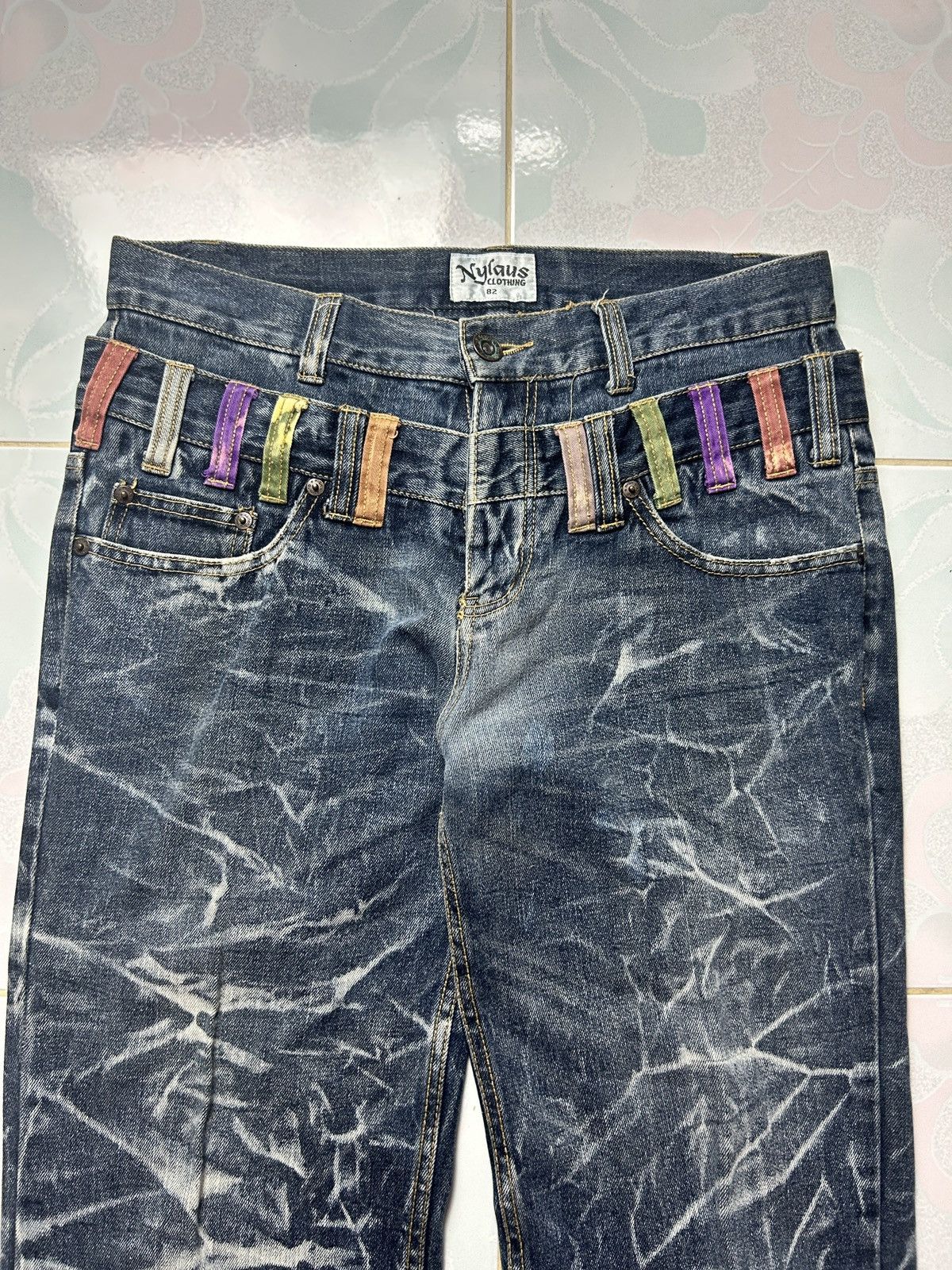 If Six Was Nine Vintage Nylaus Double Waist Sick Thunder Faded Punk Jeans Size US 32 / EU 48 - 5 Thumbnail