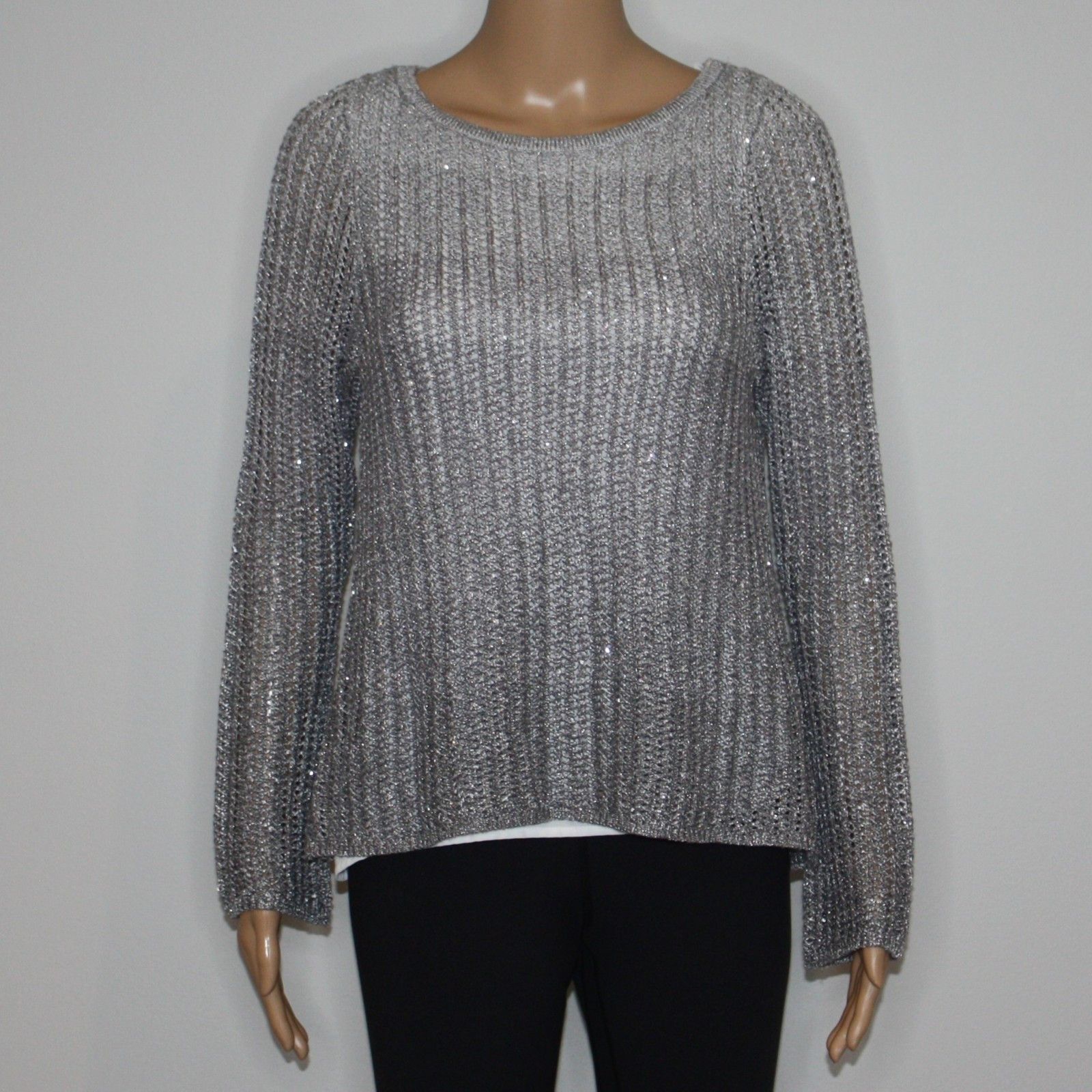 White House Black Market Women's Sequin Silver Ombre Twofer Sweater in size S Size S / US 4 / IT 40 - 7 Thumbnail