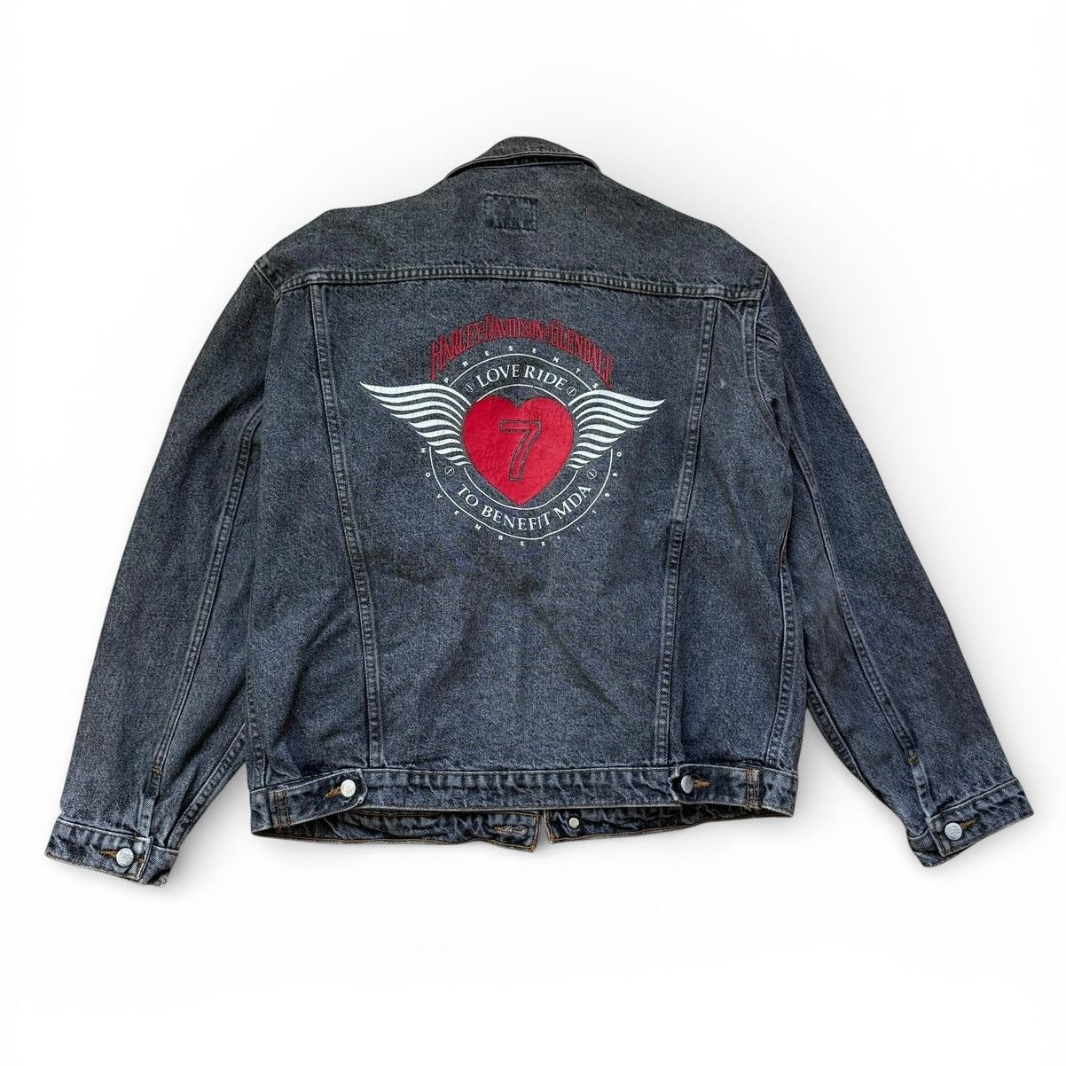 Harley Davidson Vintage 90s Harley Davidson Black Love Ride Denim Jacket Size US L / EU 52-54 / 3 - 1 Thumbnail
