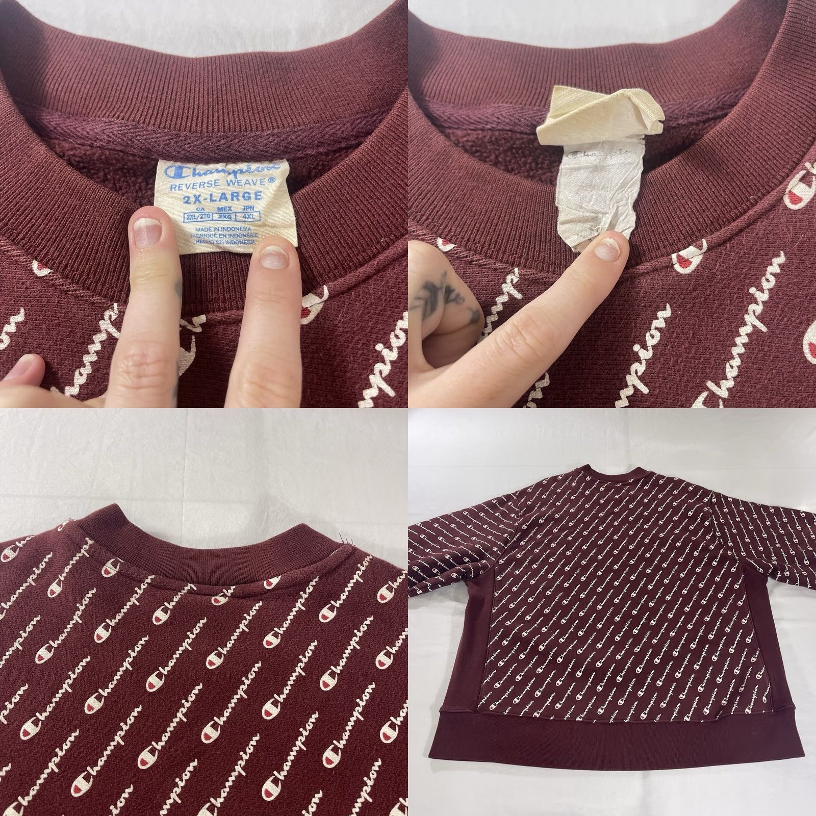 Champion VINTAGE Champion 2XL Crewneck Sweatshirt Reverse Weave AOP Spell Out Logo Maroon Red Decade 1980s Mens Size US XXL / EU 58 / 5 - 9 Thumbnail