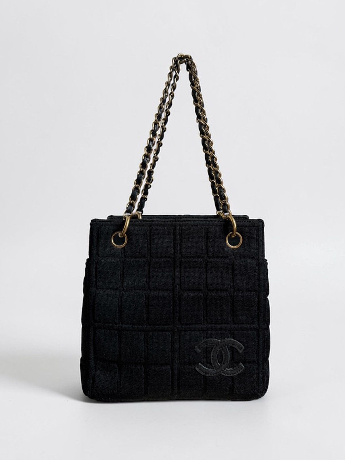 Chanel Chanel Vintage Chocobar Black Jersey Tote with chain straps Size ONE SIZE - 13 Thumbnail