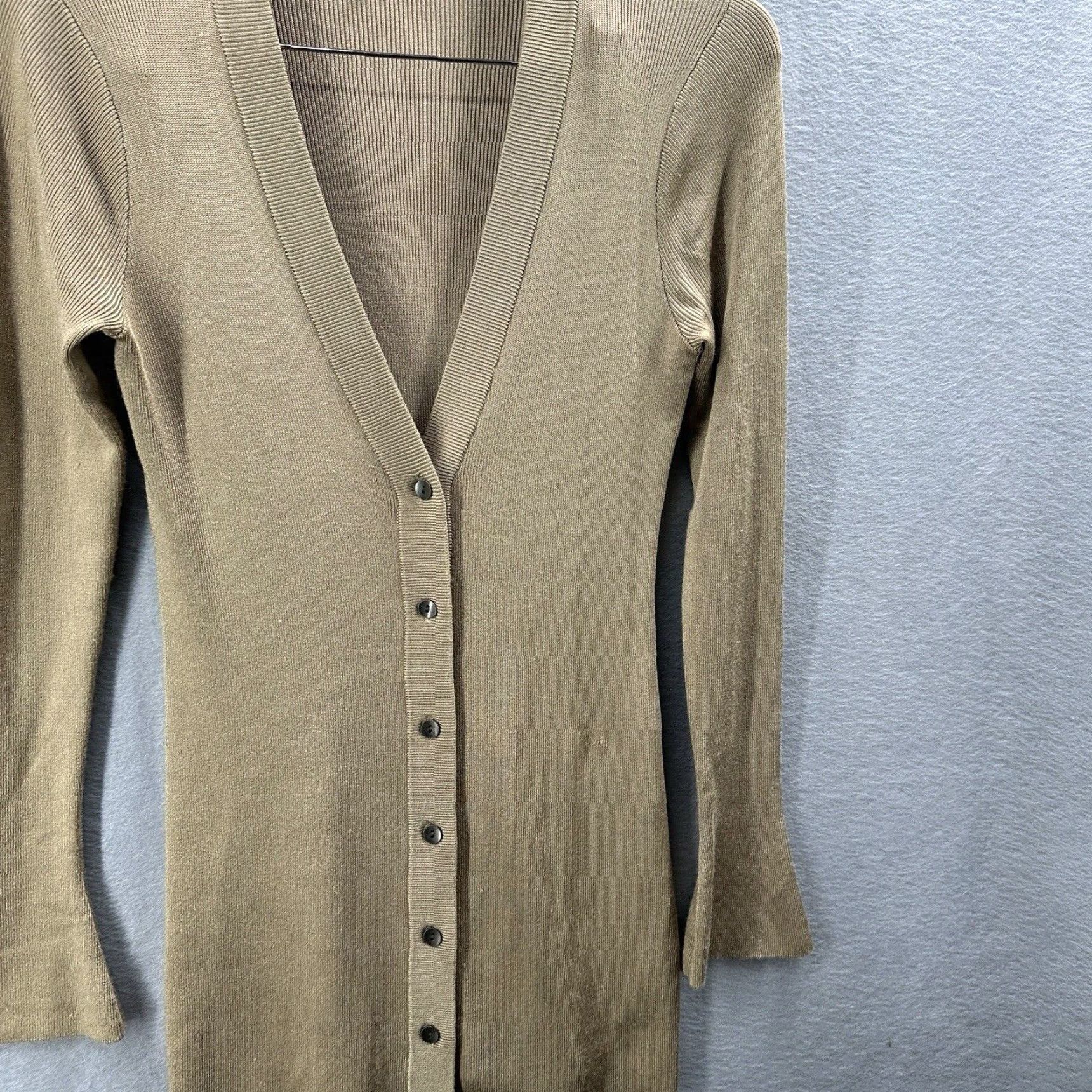 L'AGENCE L'AGENCE Gold Ribbed Cardigan Women's S Flared Long Sleeve V-Neck Lightweight Knit Sweater Designer Modern Size S / US 4 / IT 40 - 3 Thumbnail