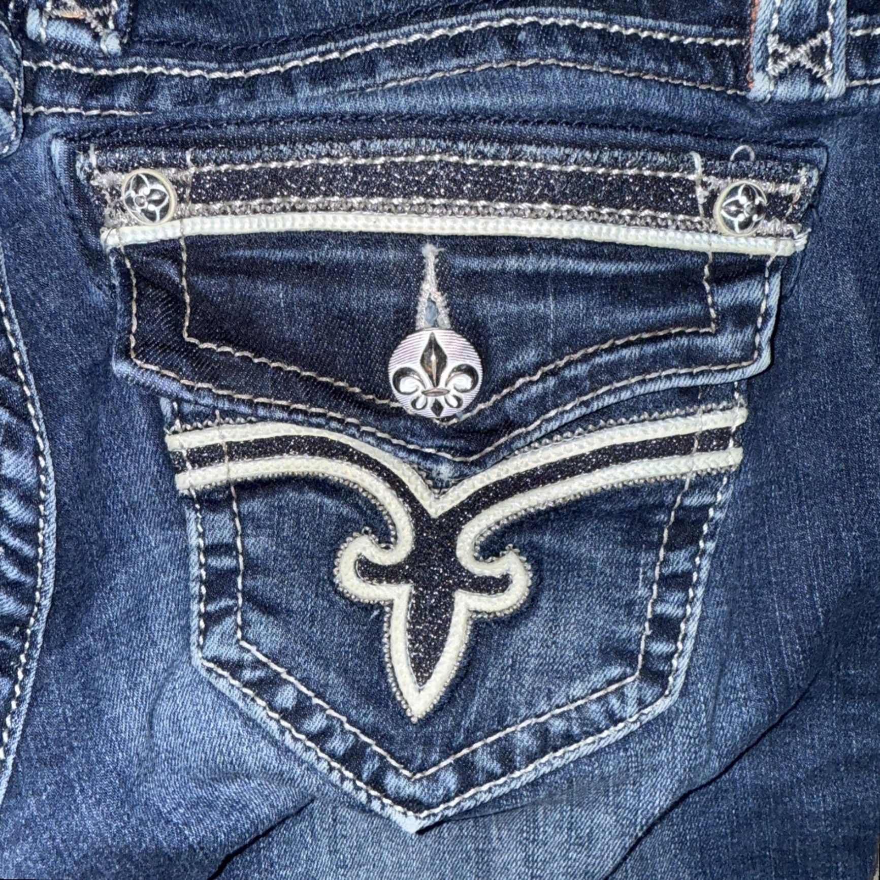 Vintage Rock Revival Jeans Women's 26 Blue Flo Easy Skinny Bling Denim Flap Pocket Y2K Size 26" / US 2 / IT 38 - 4 Thumbnail