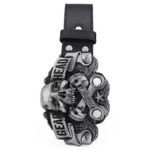 Leather GEAR HEAD Skull Buckle Belt Size ONE SIZE - 4 Thumbnail