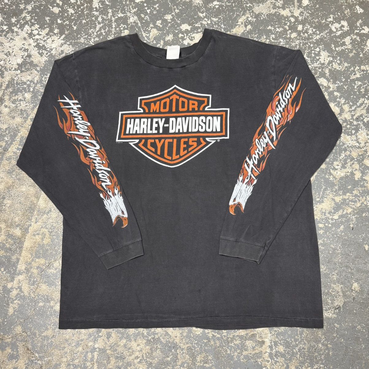 Vintage Harley Davidson Flame Flaming Eagle Long Sleeve Fade