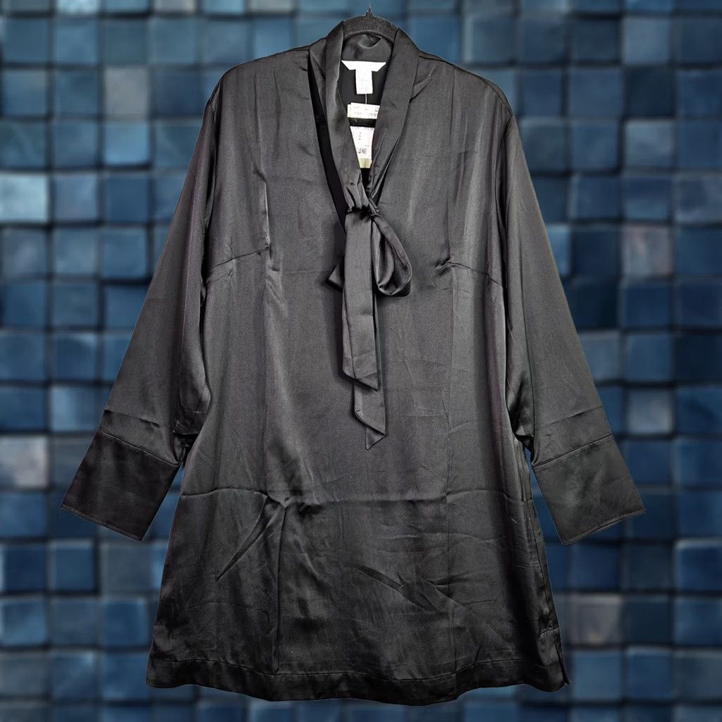 H&M H&M Black Satin Tie Neck Shift Dress Long Sleeve Women M NEW Satin Tie Neck Shift Dress Size M / US 6-8 / IT 42-44 - 1 Thumbnail