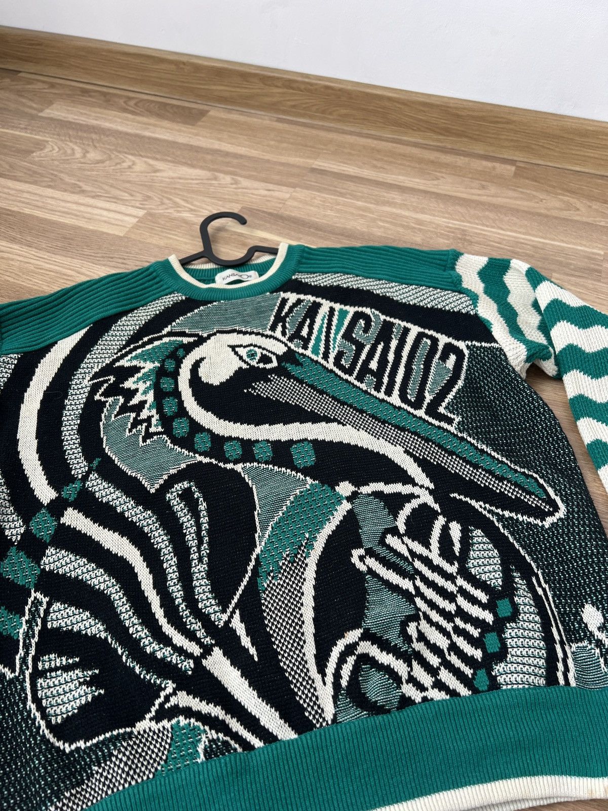 Kansai Yamamoto Vintage Rare Kansai Yamamoto Cotton Green White Sweater M Size US M / EU 48-50 / 2 - 4 Thumbnail