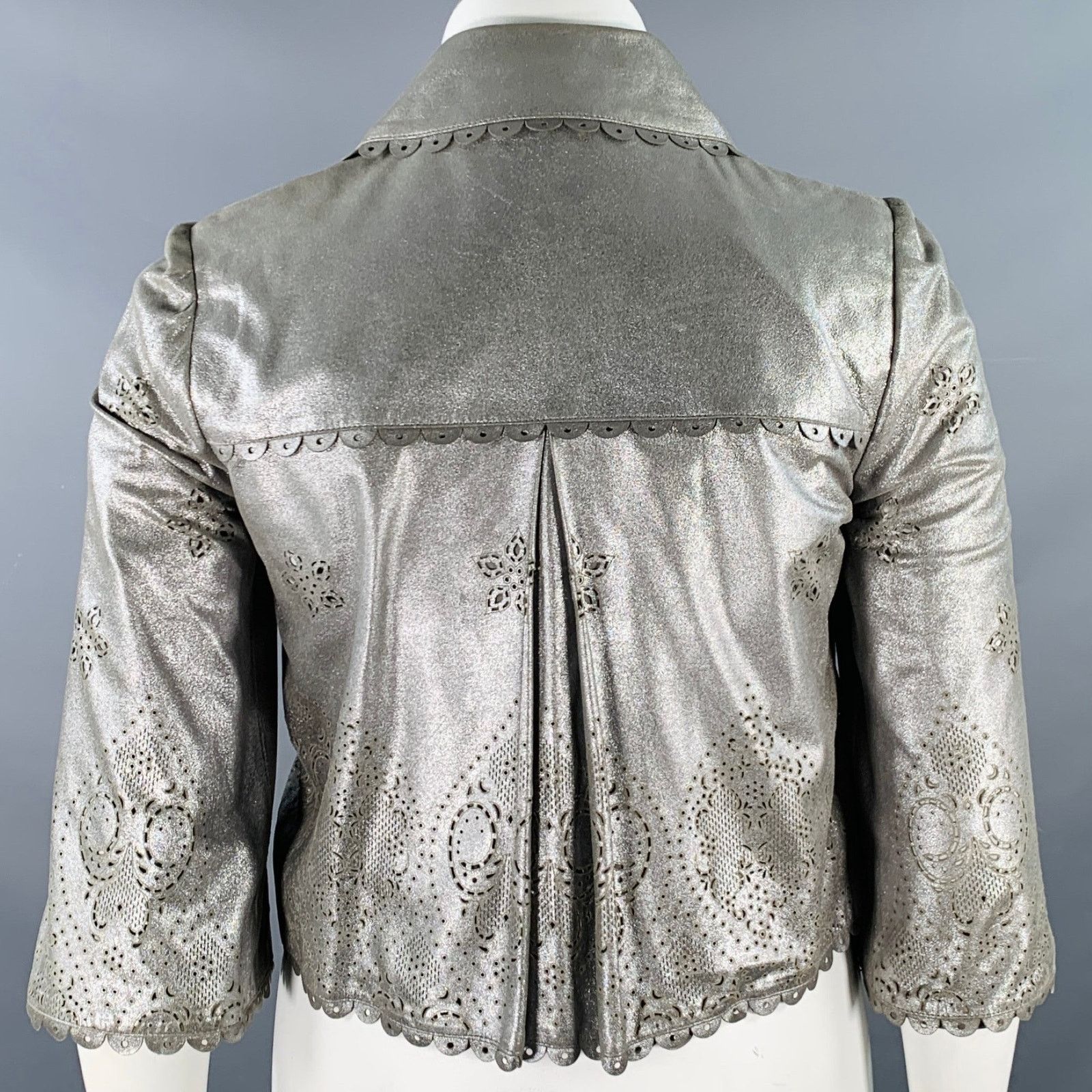Emilio Pucci Leather Peter Pan Collar Single Button Jacket Blazer Size L / US 10 / IT 46 - 5 Thumbnail