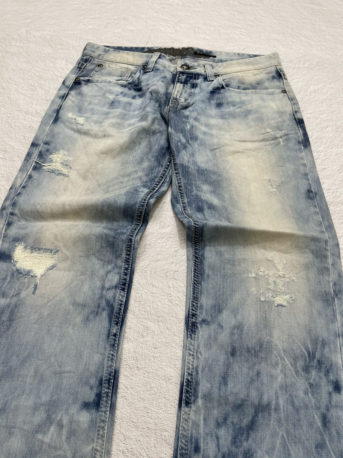 Hysteric Glamour 2000s Acid Wash Distressed Light Blue Jeans Y2K Size US 33 - 2 Thumbnail