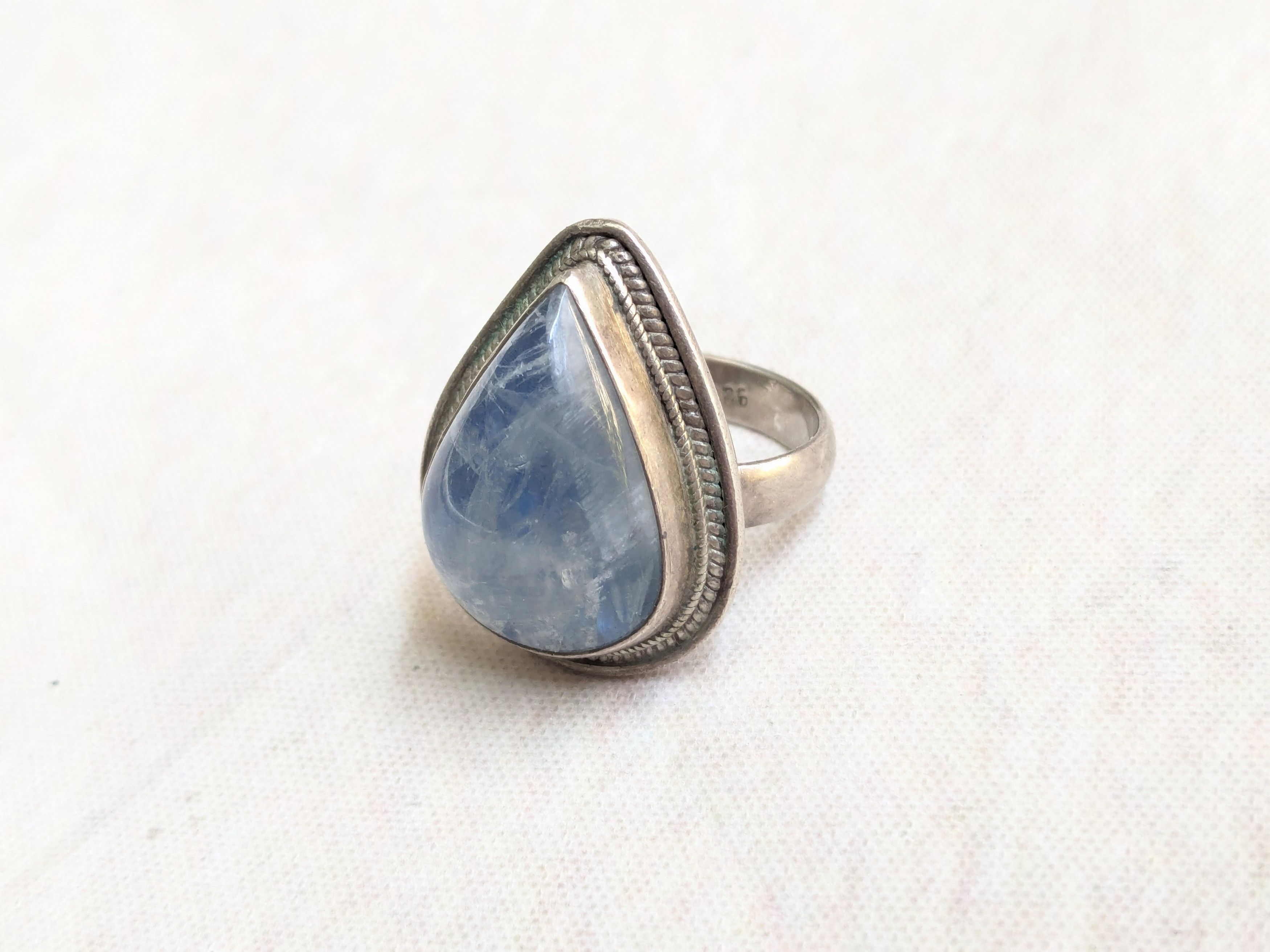 Jewelry × Vintage Sterling Silver Ring Blue Moonstone Pear Teardrop 7.75 Size ONE SIZE - 2 Thumbnail