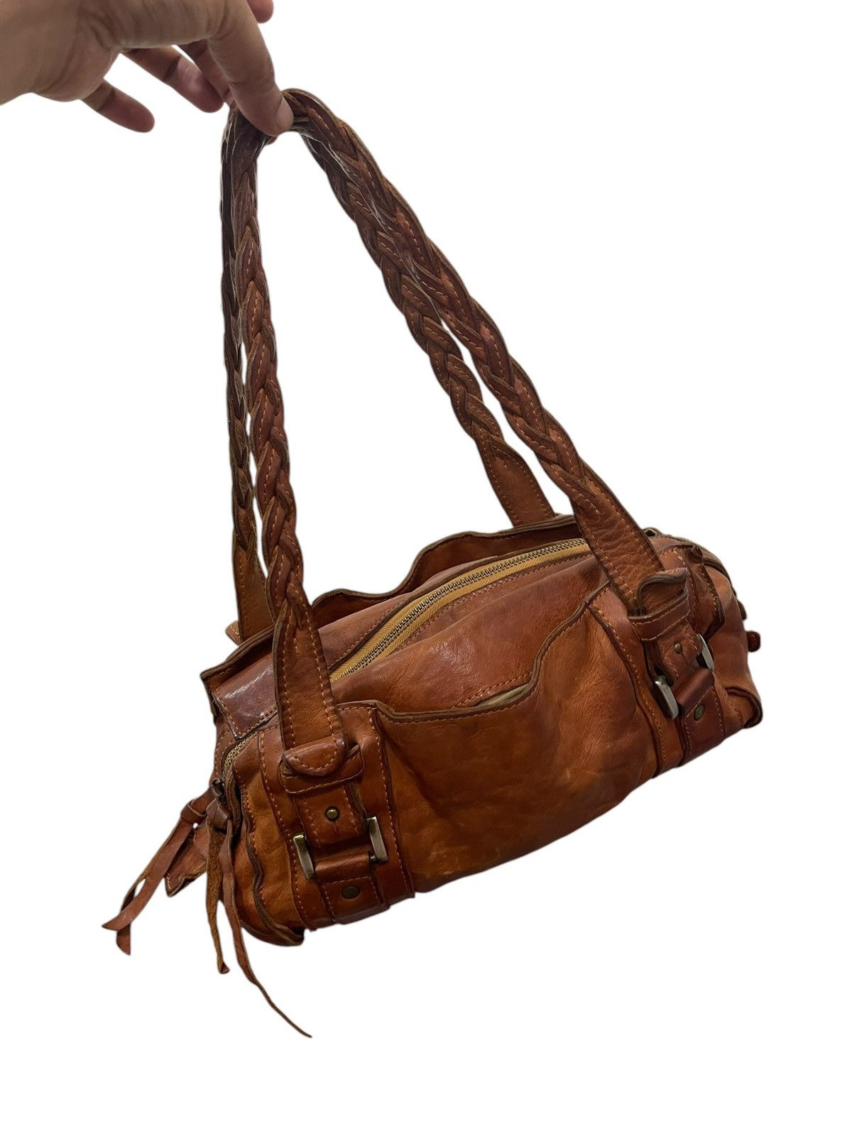 Genuine Leather Full Leather Patina Unknown Japan Tote Shoulder Bag 4🟩 Size ONE SIZE - 3 Thumbnail