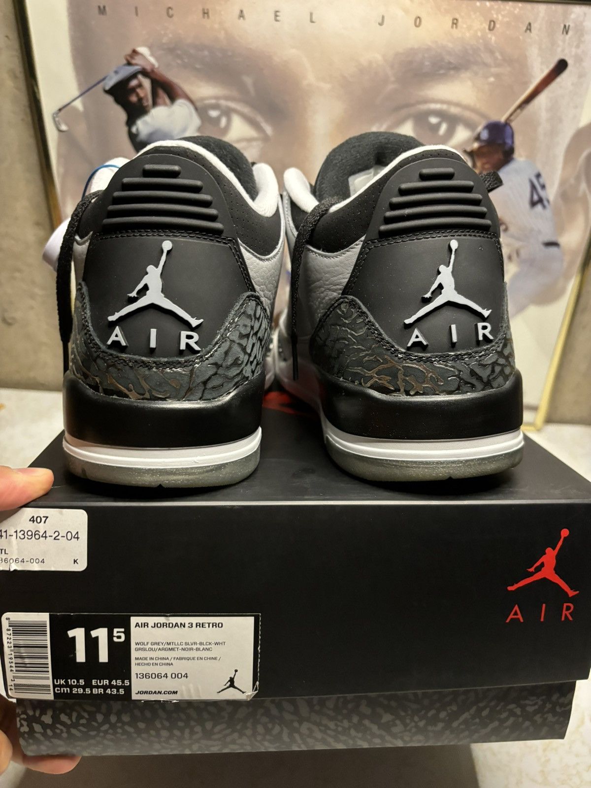 Jordan Brand Jordan Retro 3 ‘wolf grey’ Size US 11.5 / EU 44-45 - 7 Thumbnail