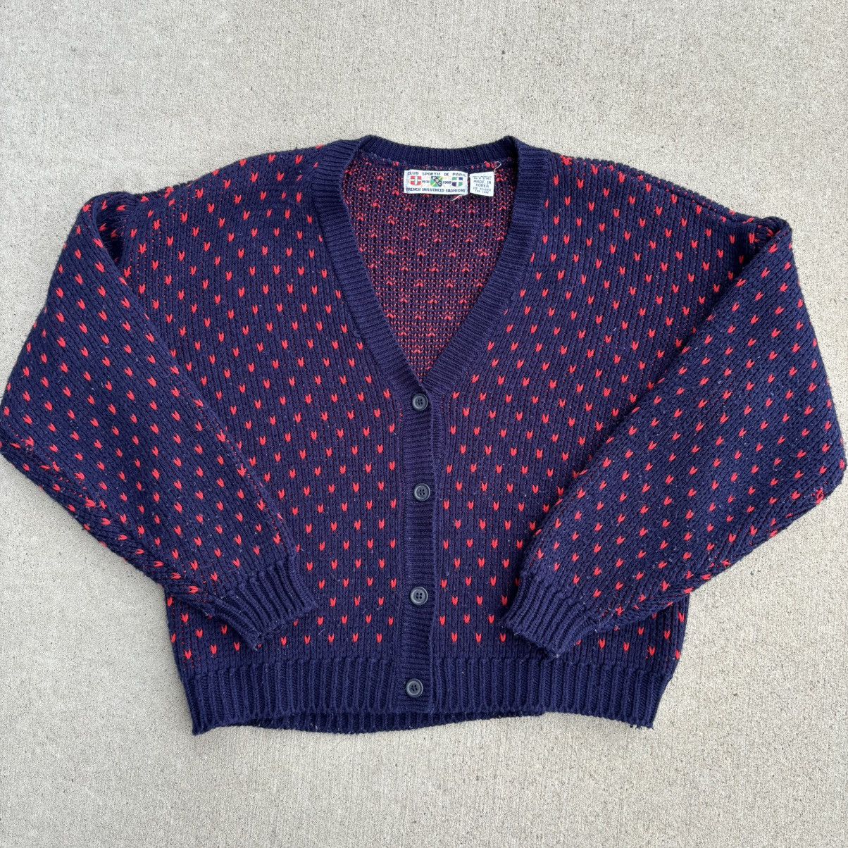 Vintage Vintage Repeating Heart Knit Cardigan Size L / US 10 / IT 46 - 1 Thumbnail