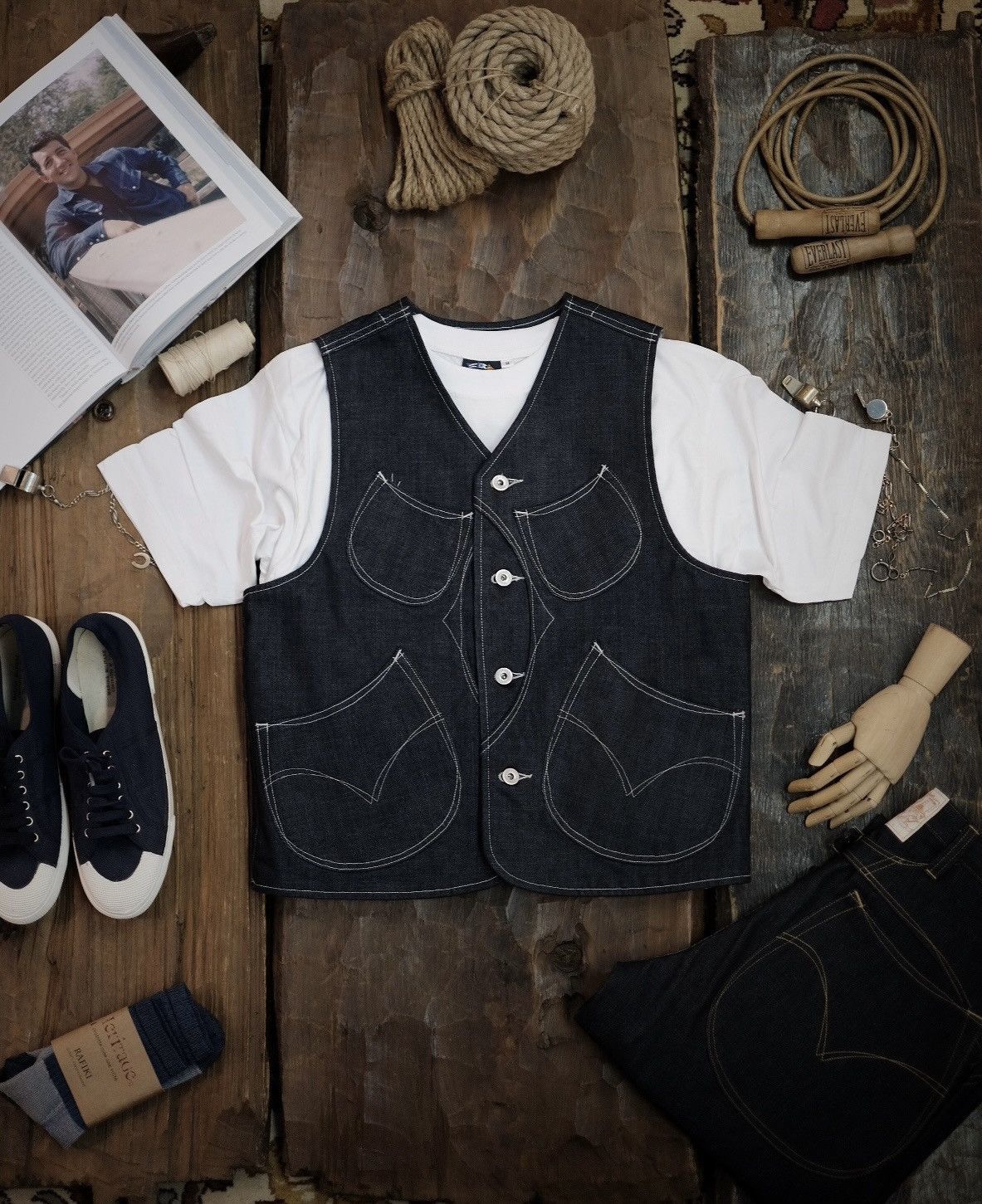 Japanese Brand Indigo Denim Vest Size US M / EU 48-50 / 2 - 2 Thumbnail