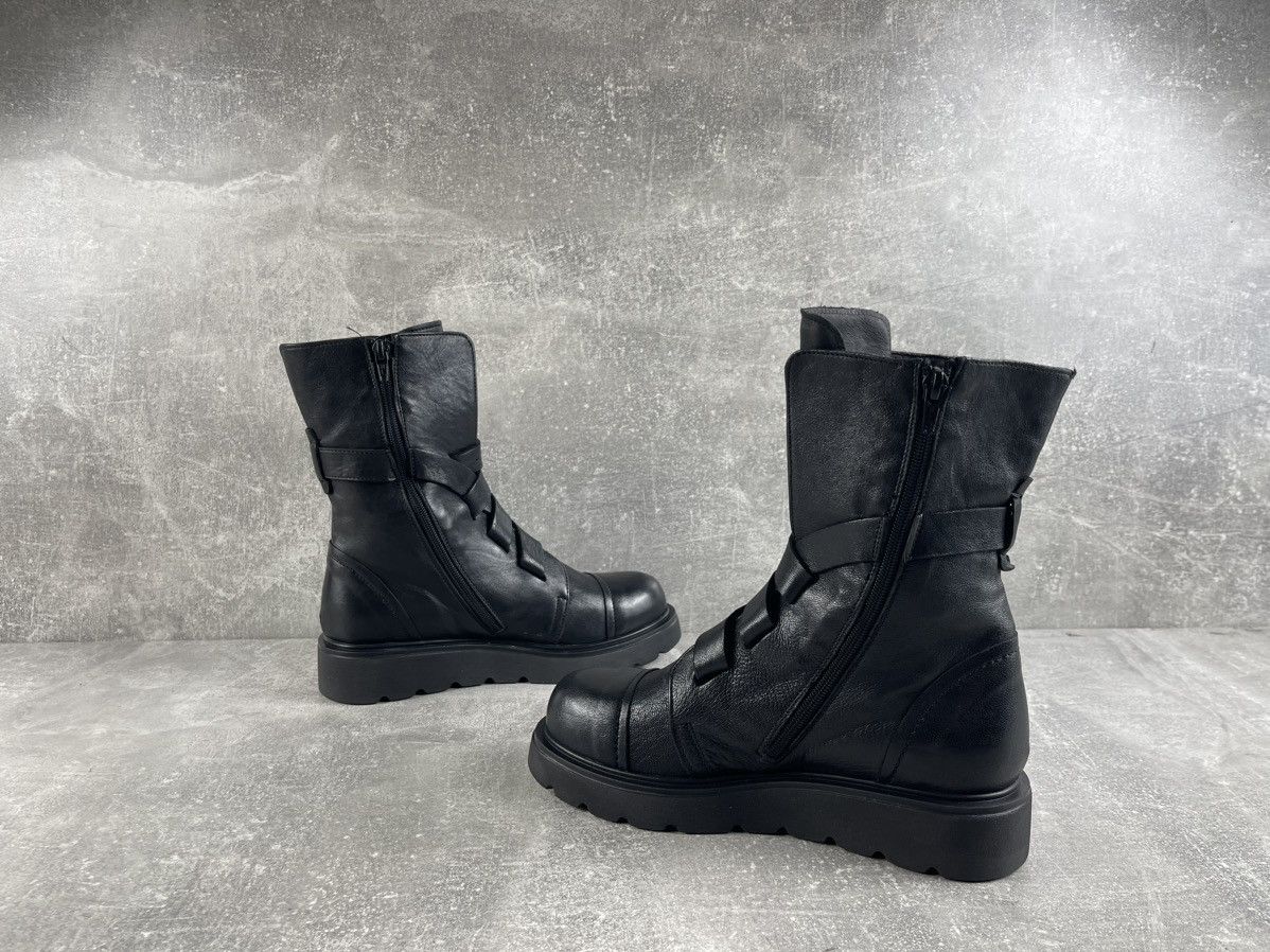 Genuine Leather Avant Garde Gramar Glam Rock Black Leather Moto Buckle Boots Size US 7 / IT 37 - 5 Thumbnail