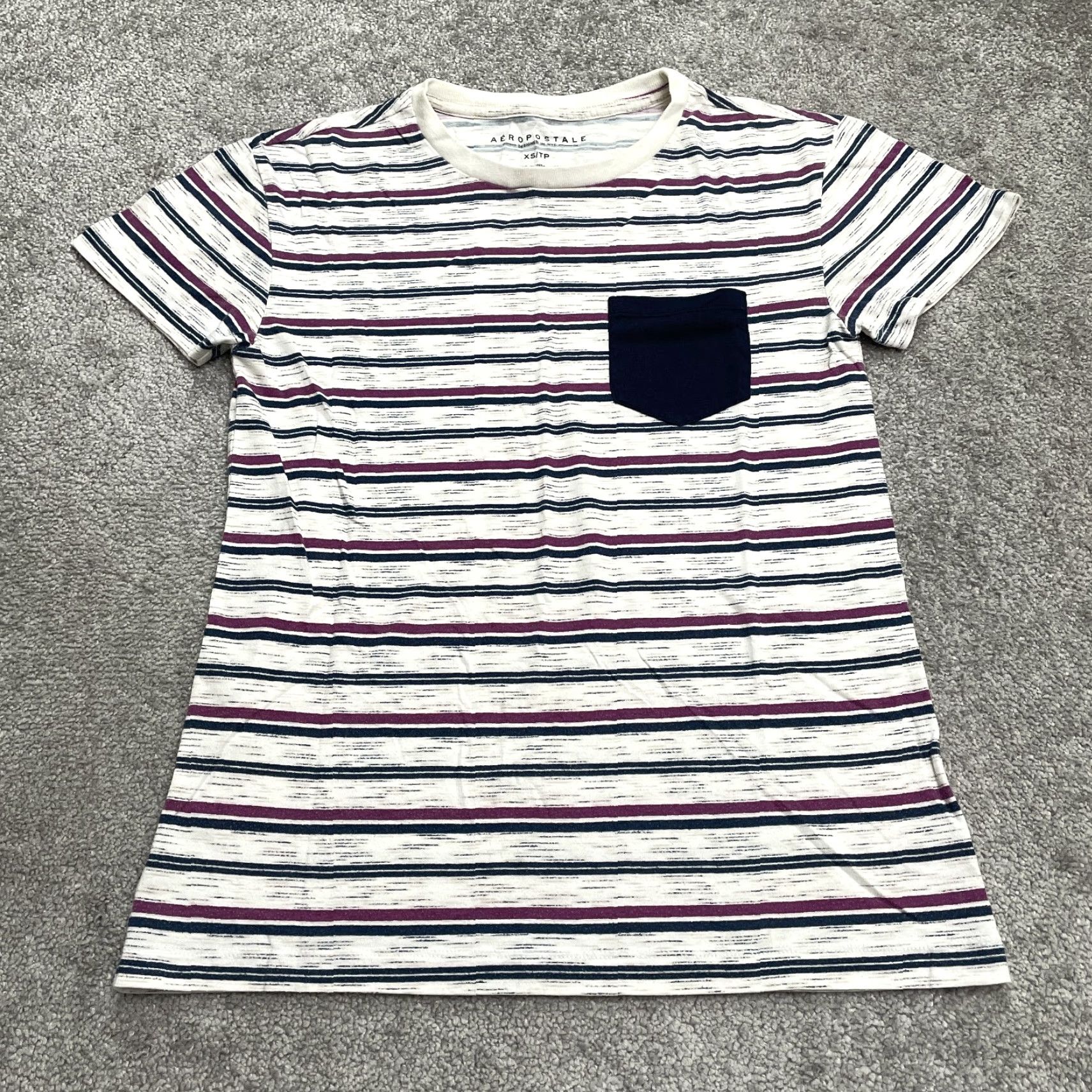 Aeropostale AeroPostale Striped Crew Neck T-Shirt Mens XS Multicolor Short Sleeve Pocket Tee Size US XS / EU 42 / 0 - 2 Thumbnail