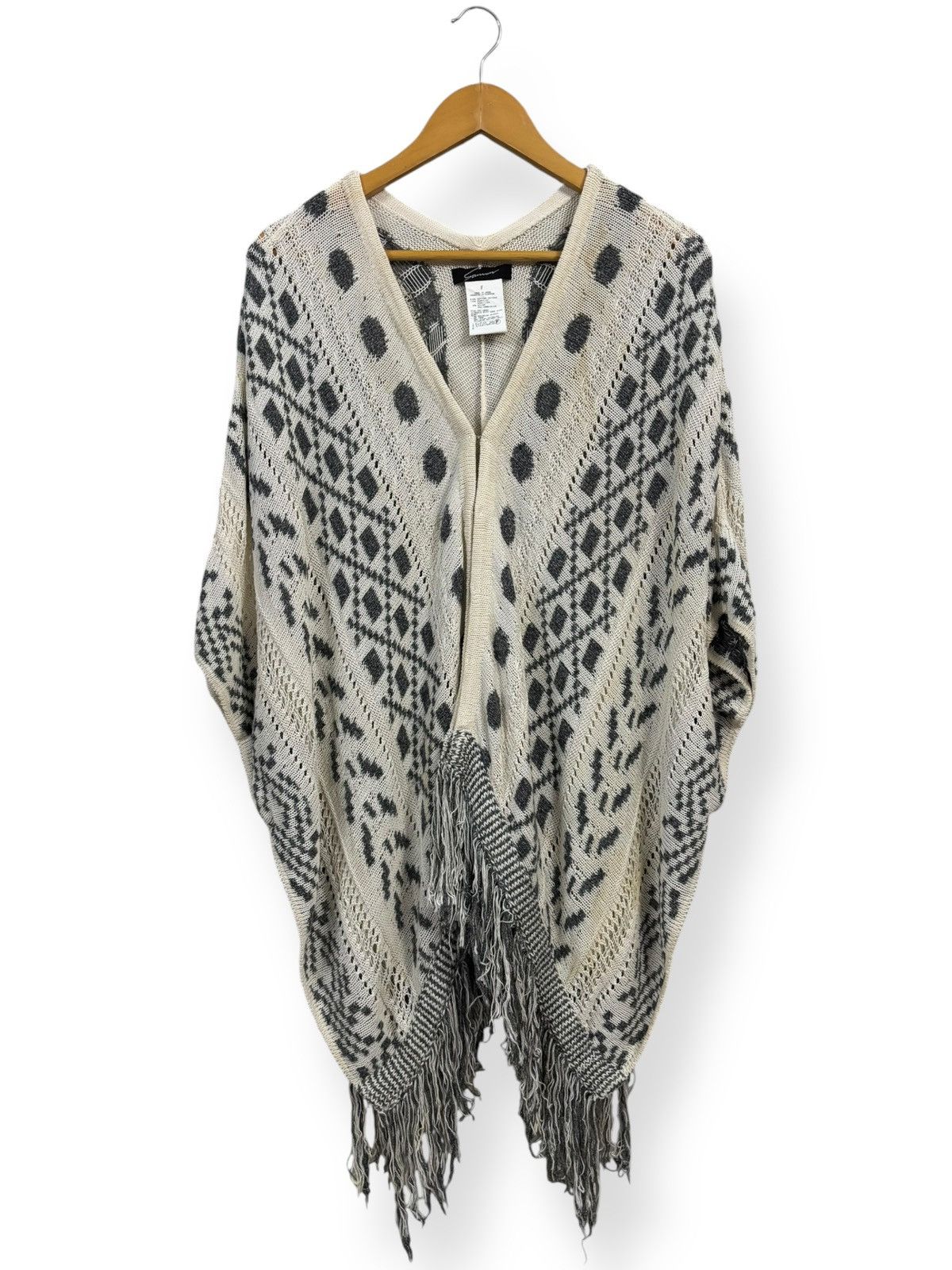 Japanese Brand Stunning Lure Knitted Poncho Cardigan 3/4 Sleeve with Fringe Size ONE SIZE - 1 Thumbnail