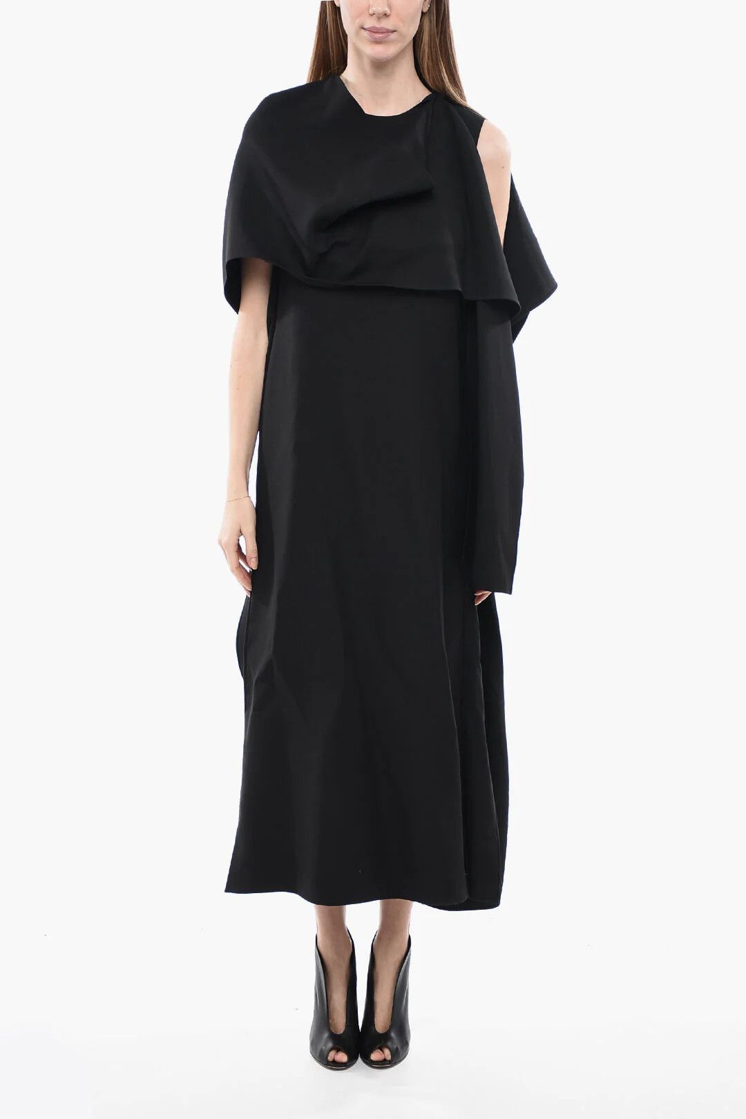 Valentino og1mm0426 Wool-Blend Cape Dress in Black Size S / US 4 / IT 40 - 1 Thumbnail