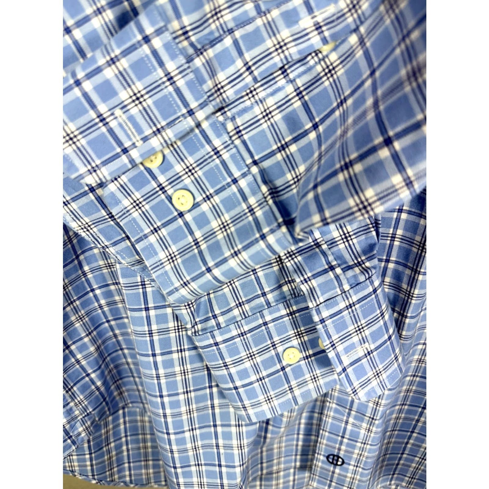 David Donahue David Donahue Blue Plaid Dress Shirt Button Up Long Sleeve Cotton Sz 17 Men’s Shirt Size 46R - 6 Thumbnail