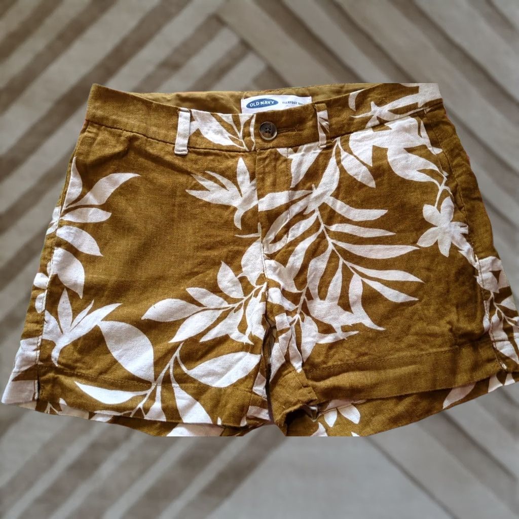 Old Navy Old Navy Everyday Short Gold Floral Palm Linen Blend Shorts Women's 0 Size 25" / US 0 / IT 36 - 1 Thumbnail
