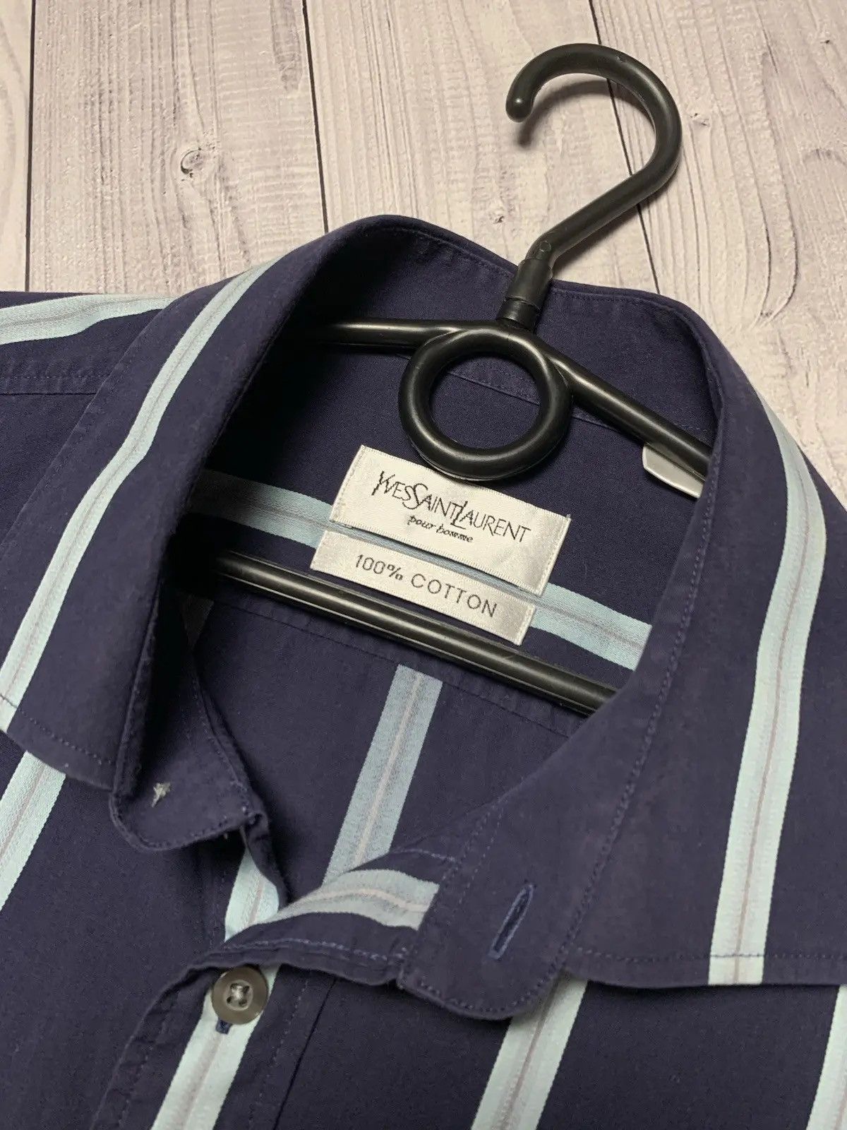 Yves Saint Laurent Vintage Yves Saint Laurent shirt navy YSL logo L striped Size US L / EU 52-54 / 3 - 5 Thumbnail