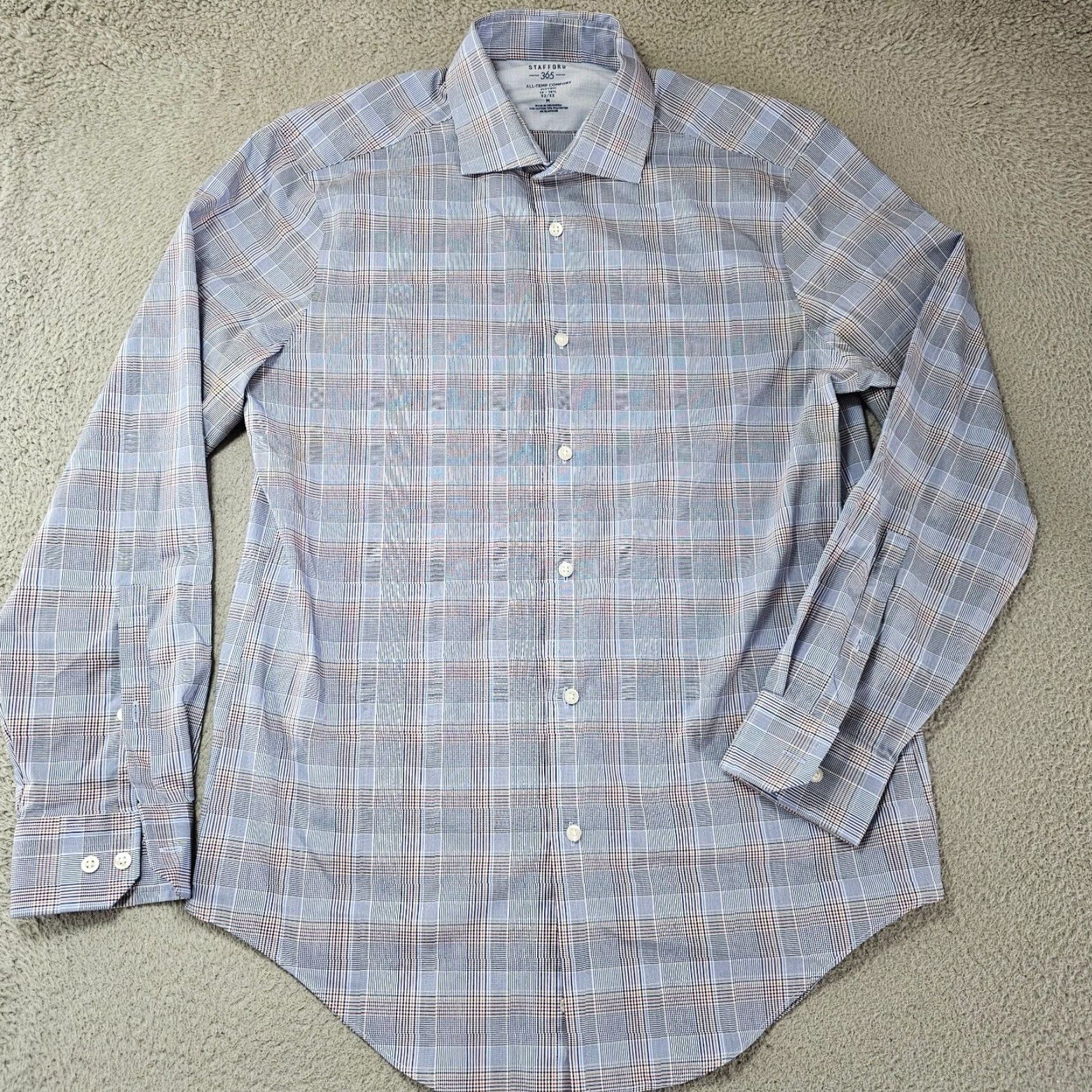 Stafford Stafford Dress Shirt Mens 15.5 32/33 Blue Check Button Up Collared Slim Comfort Non-Iron Wrinkle Resistant Size 40R - 2 Thumbnail