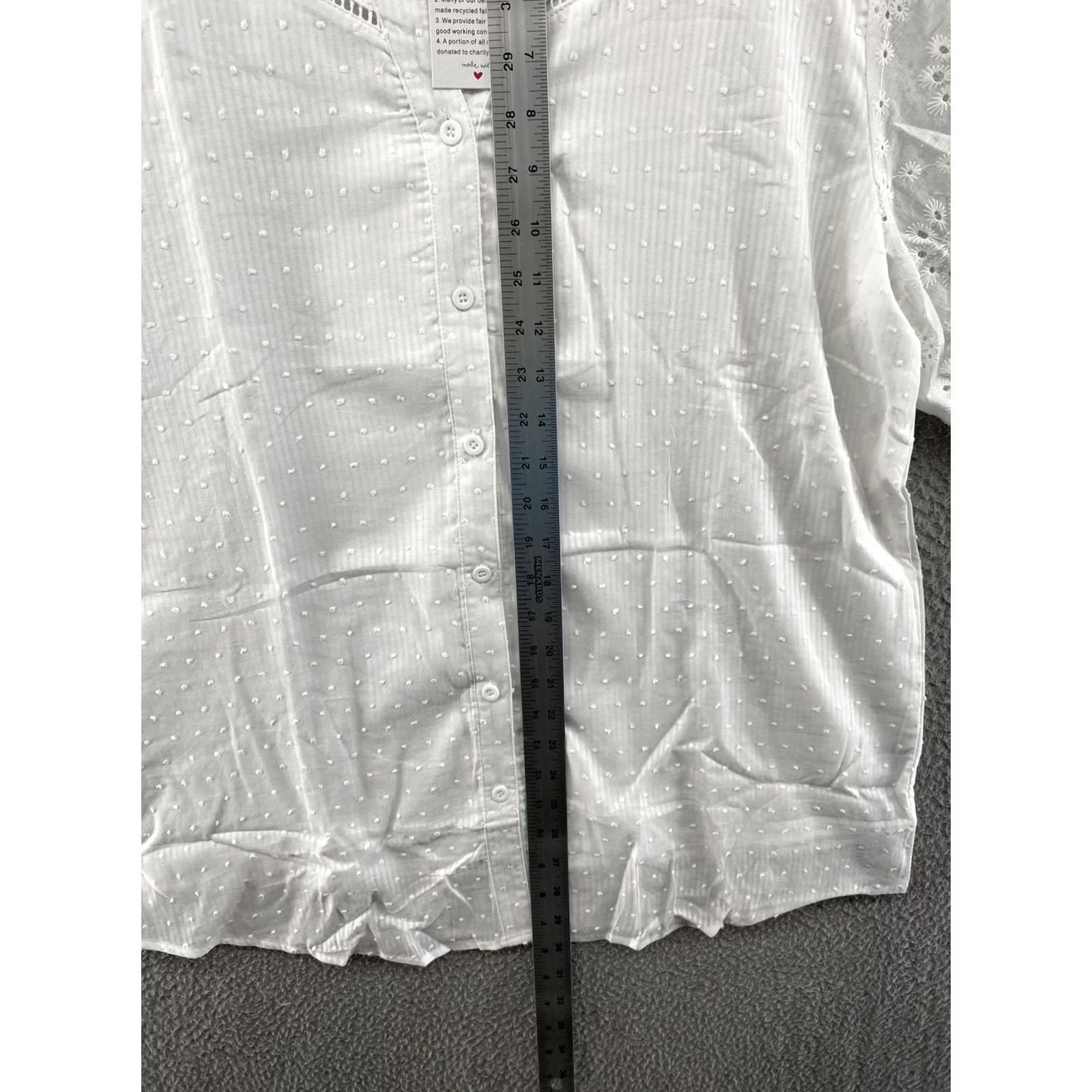 Vintage Made With Love White Top Shirt 2XL Womens Lightweight Button Up Tunic Casual Spring Modern Classic Womens Size XXL / US 16-18 / IT 52-54 - 7 Thumbnail