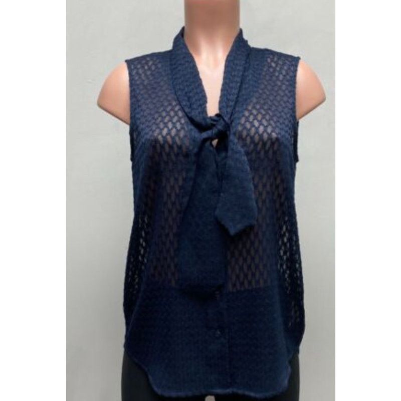 L'AGENCE L'Agence Navy Tie Neck Lace V Neck Sleeveless Sheer Blouse Size L / US 10 / IT 46 - 1 Thumbnail