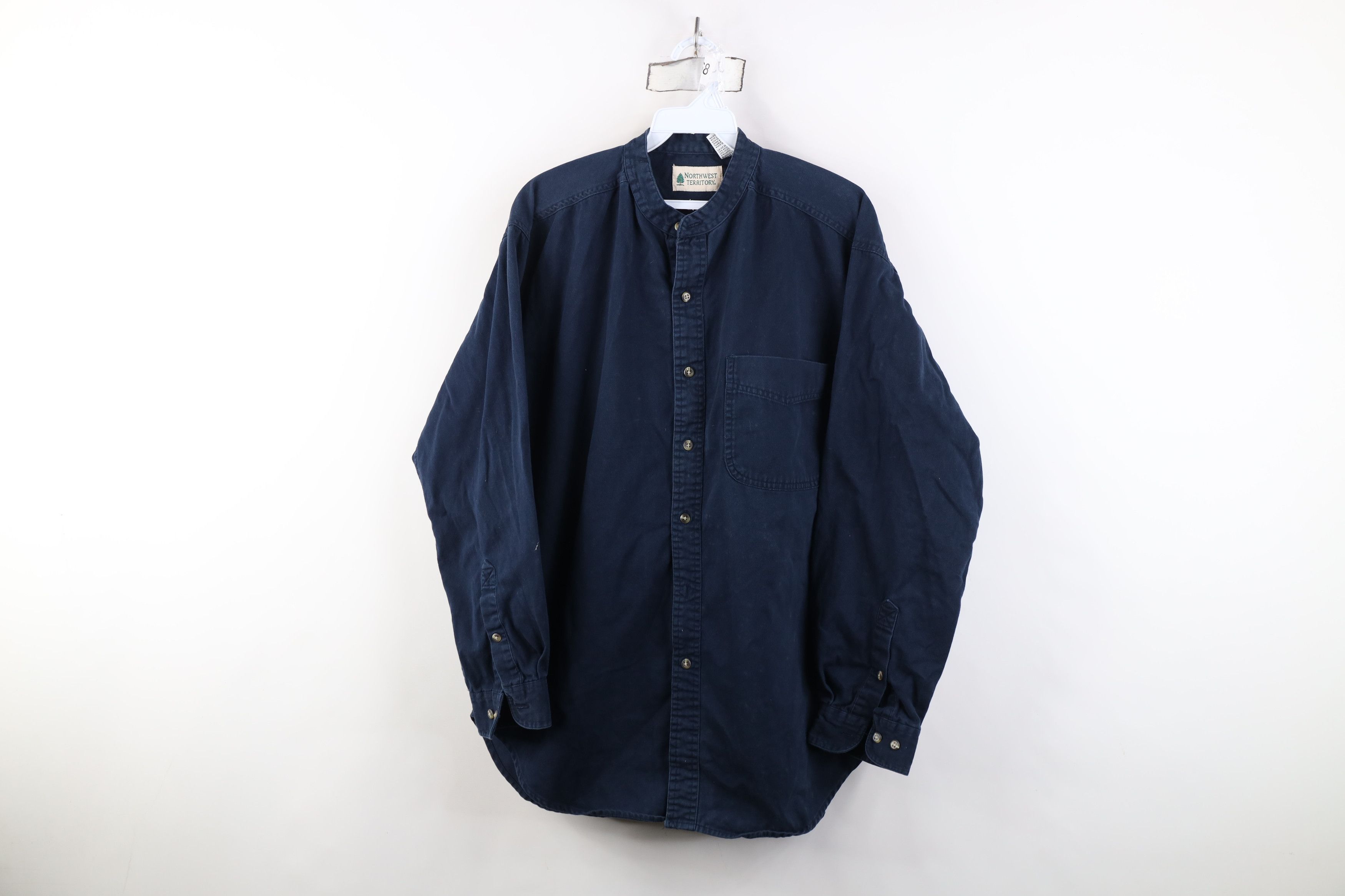 Vintage Vintage 90s Streetwear Band Collar Button Shirt Navy Blue Size US M / EU 48-50 / 2 - 1 Thumbnail