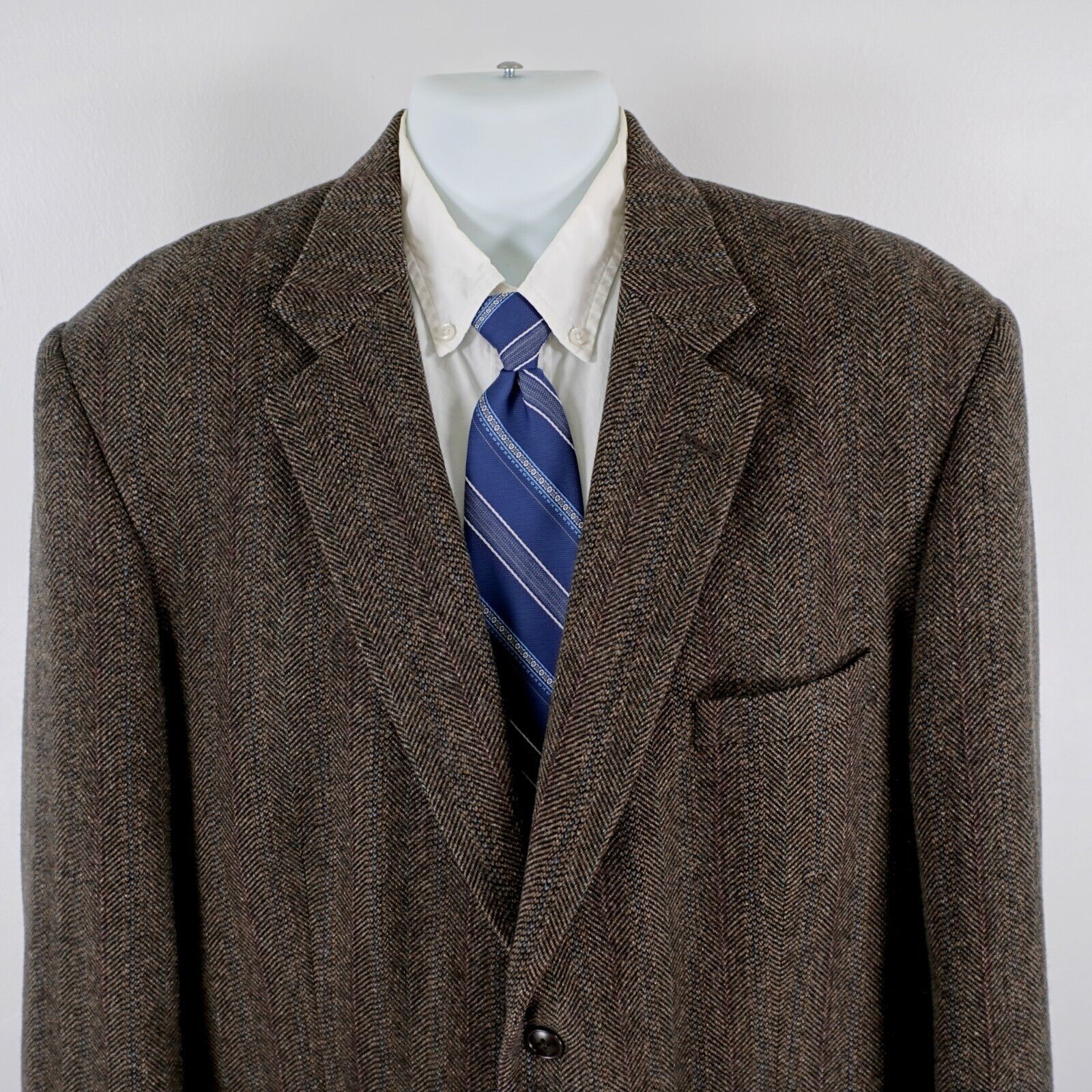 Vintage Cricketeer Lambswool Blend Tweed Brown Herringbone 2 Button Size 46L - 1 Thumbnail