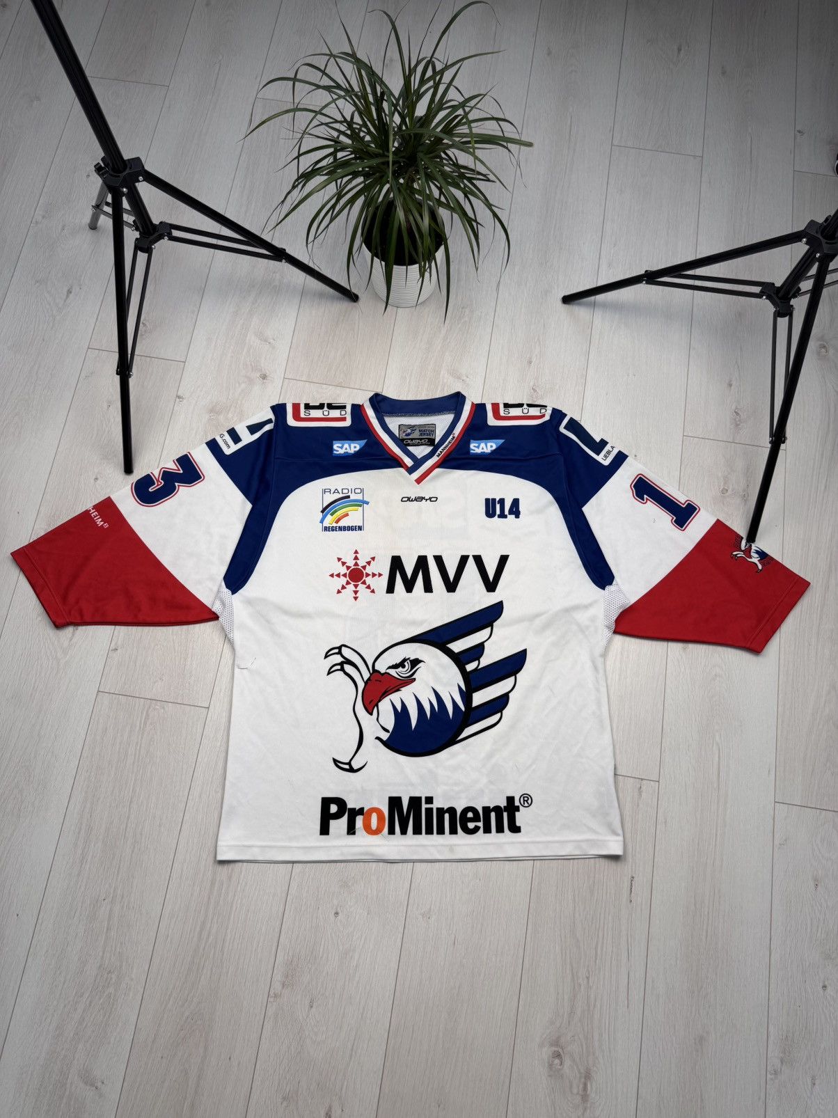 NHL MATCHWORN HC Adler Mannheim hockey jersey #13 MAIER Size US L / EU 52-54 / 3 - 1 Thumbnail