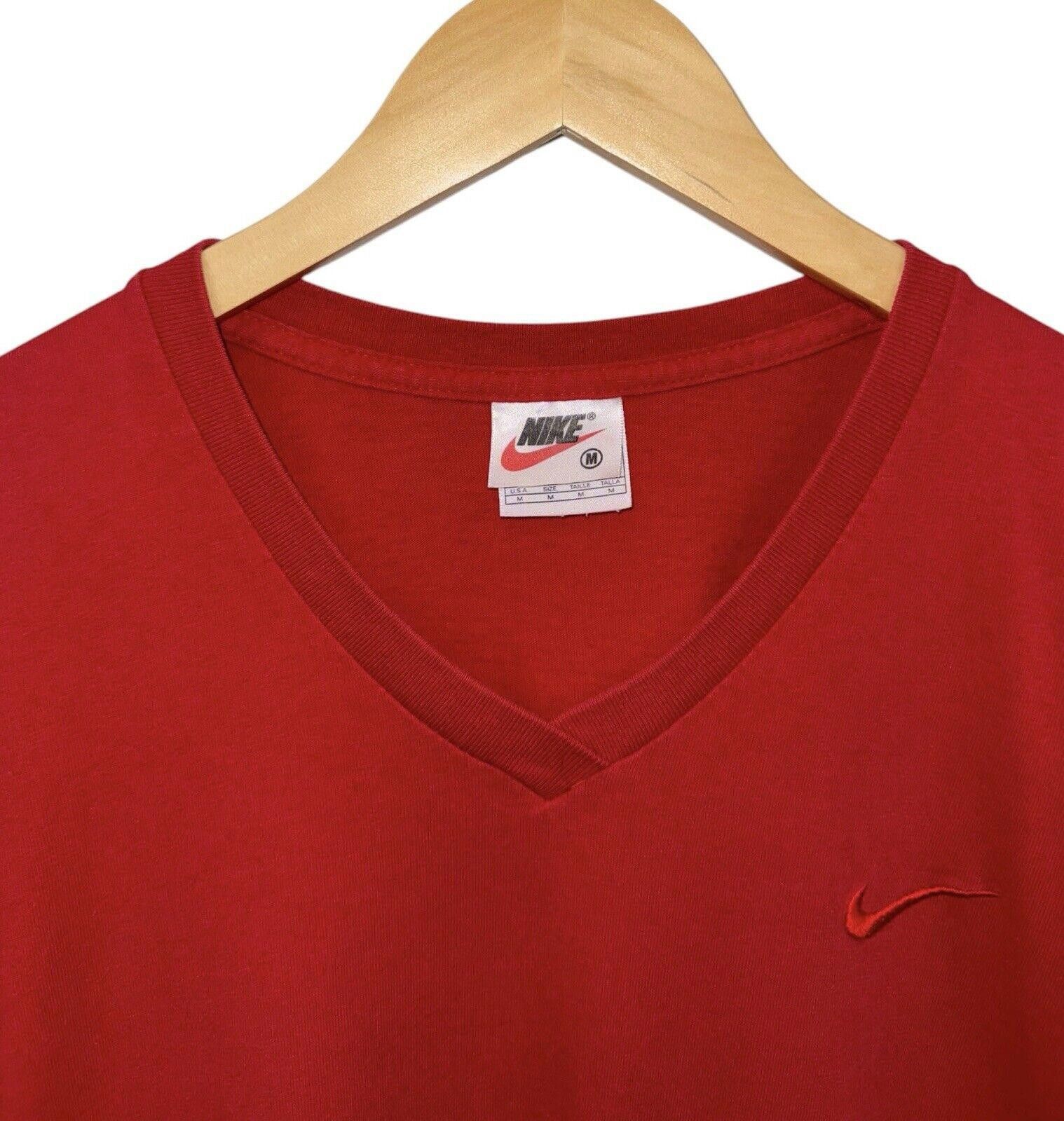Nike Vintage Nike 90s Cherry Red Swoosh V Neck Shirt Sz M Size US M / EU 48-50 / 2 - 2 Thumbnail