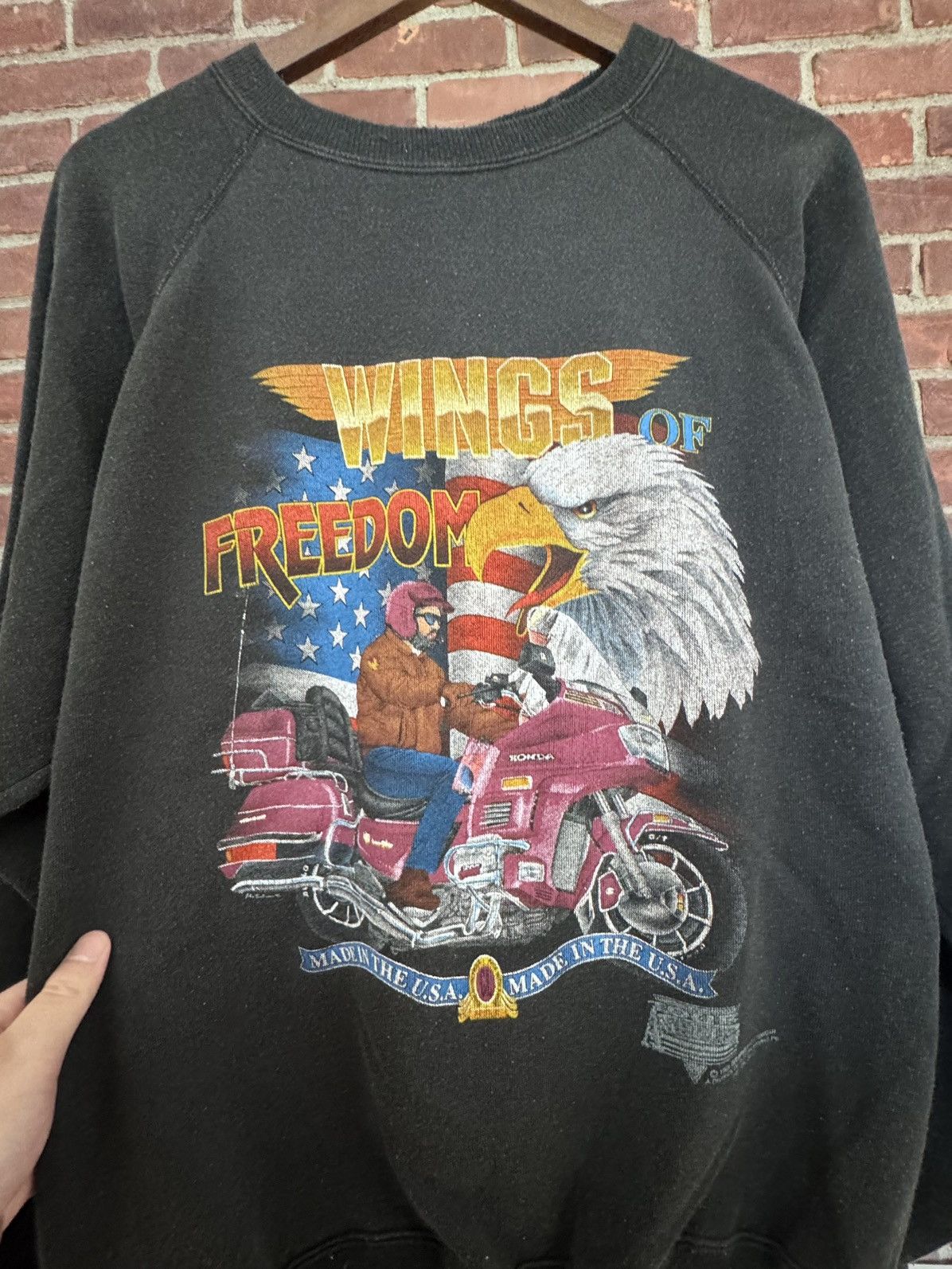 Vintage Vintage 90s Wings of Freedom Motorcycle Crewneck Sweatshirt Size US XL / EU 56 / 4 - 2 Thumbnail