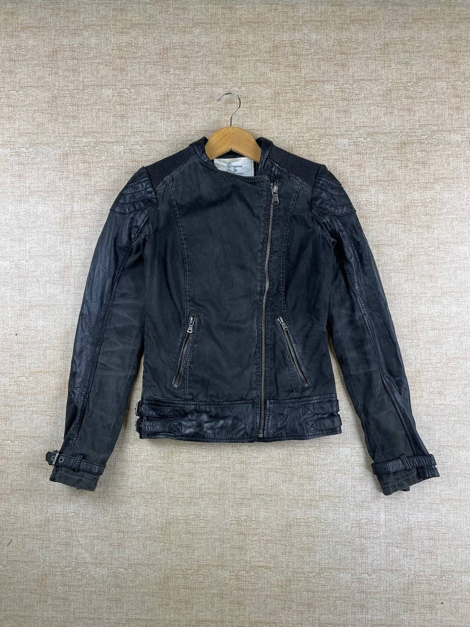 Vtg Gorgeous & Glamorous Double Collar Half Leather Jacket