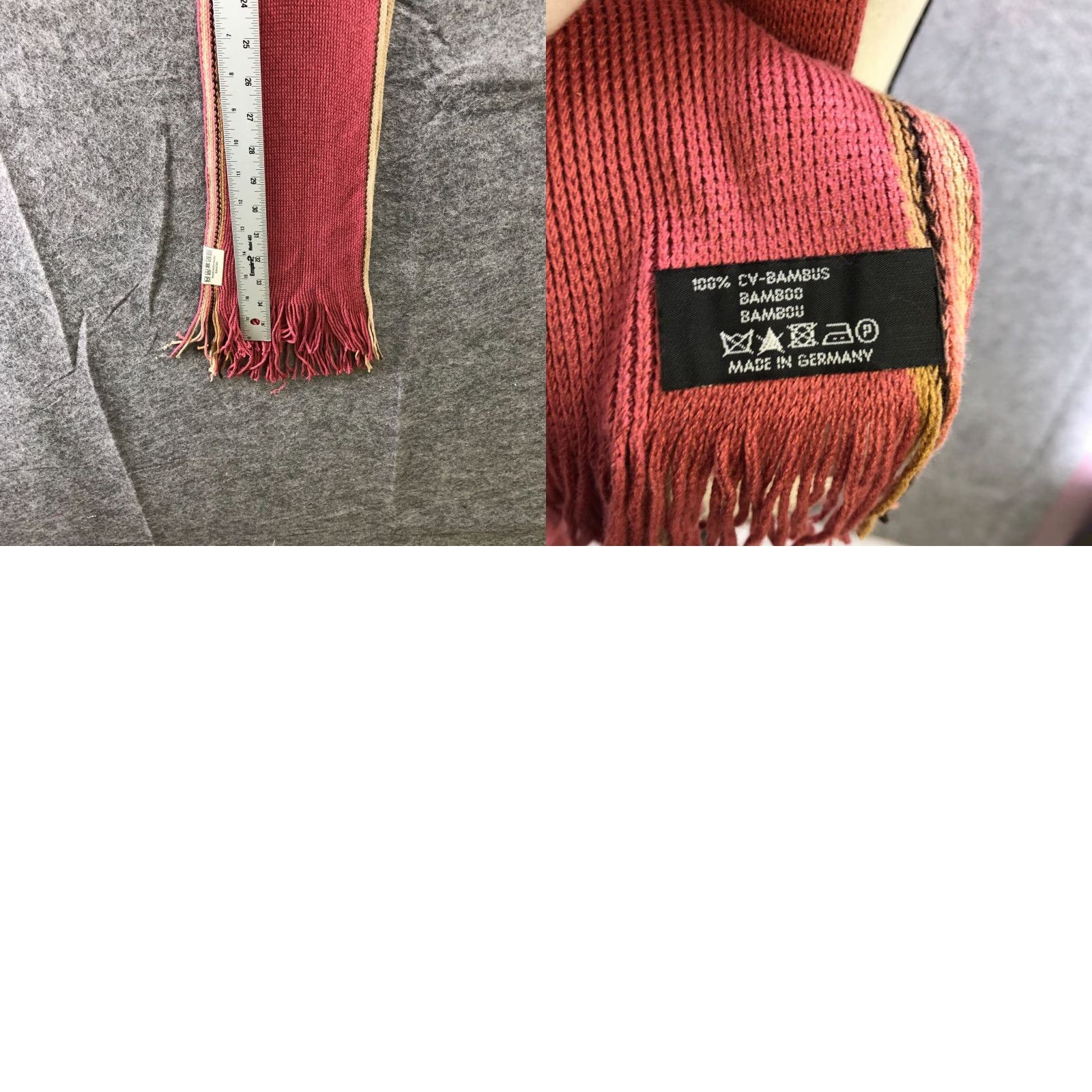Vintage V. Fraas Germany 100% Bamboo Fringe Rectangle Scarf Pink Raspberry Stripe Womens Shirt/Scarf? Size ONE SIZE - 8 Thumbnail