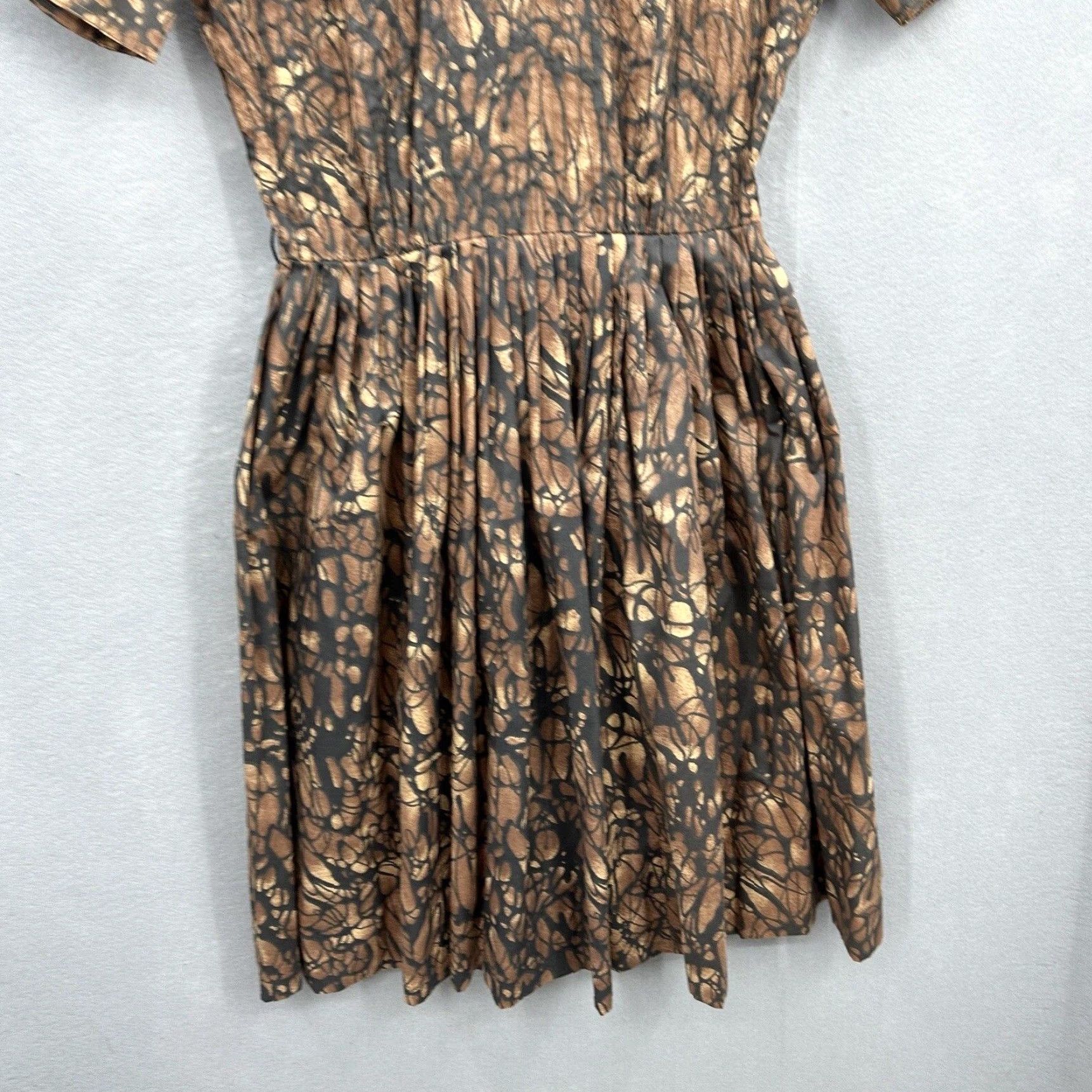 Vintage VINTAGE AnR Jr. Brown Tea Dress S Pintuck Fit Flare Cocktail 1950s Retro Art Deco Womens Size S / US 4 / IT 40 - 3 Thumbnail