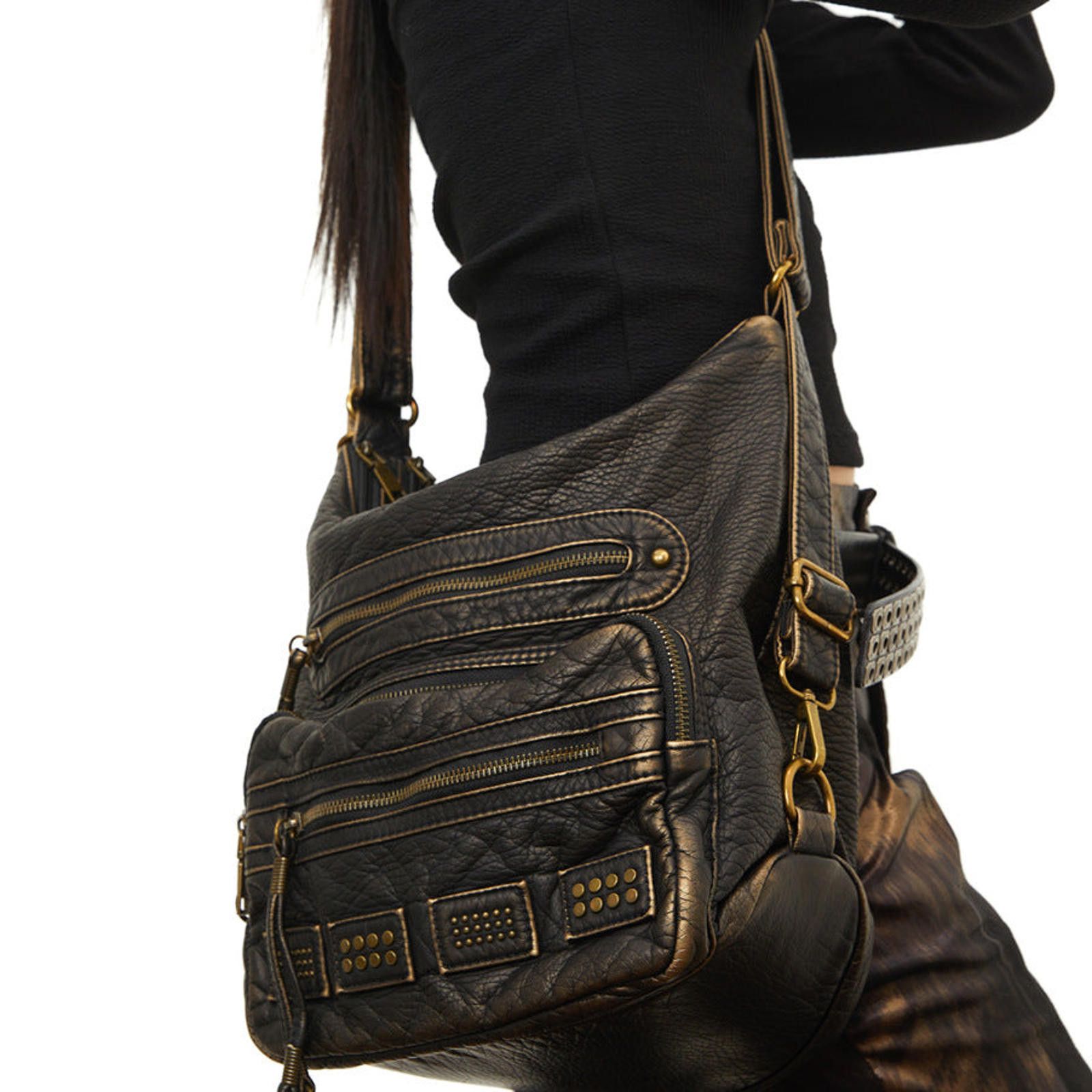 Vintage Black Studded Leather Shoulder Bag, Vintage Style Size ONE SIZE - 1 Thumbnail