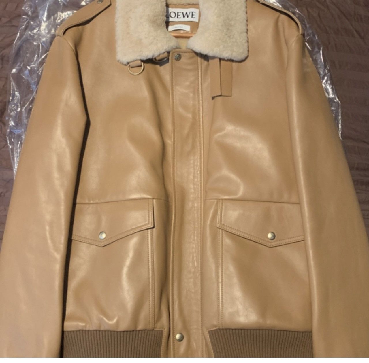 Beautiful Men’s Loewe Leather Aviator Nude Jacket