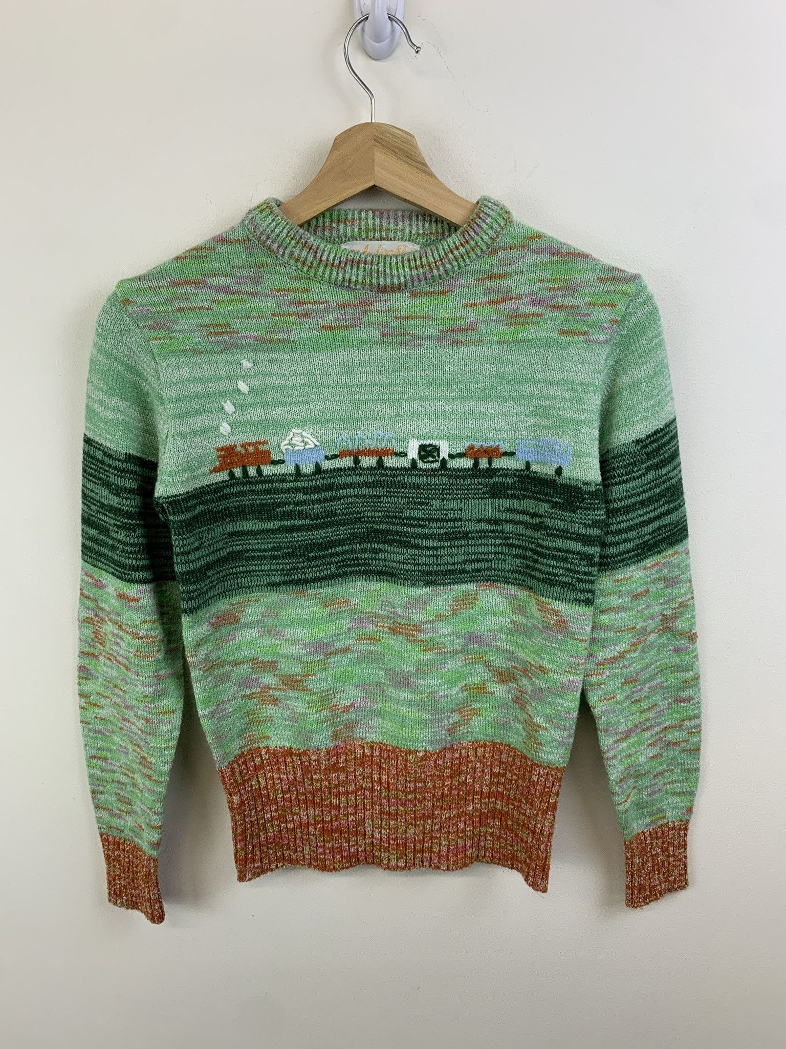 Other Vintage 90s Choo Choo Train Green Heather Knit Sweater Size XS Size US XS / EU 42 / 0 - 1 Thumbnail