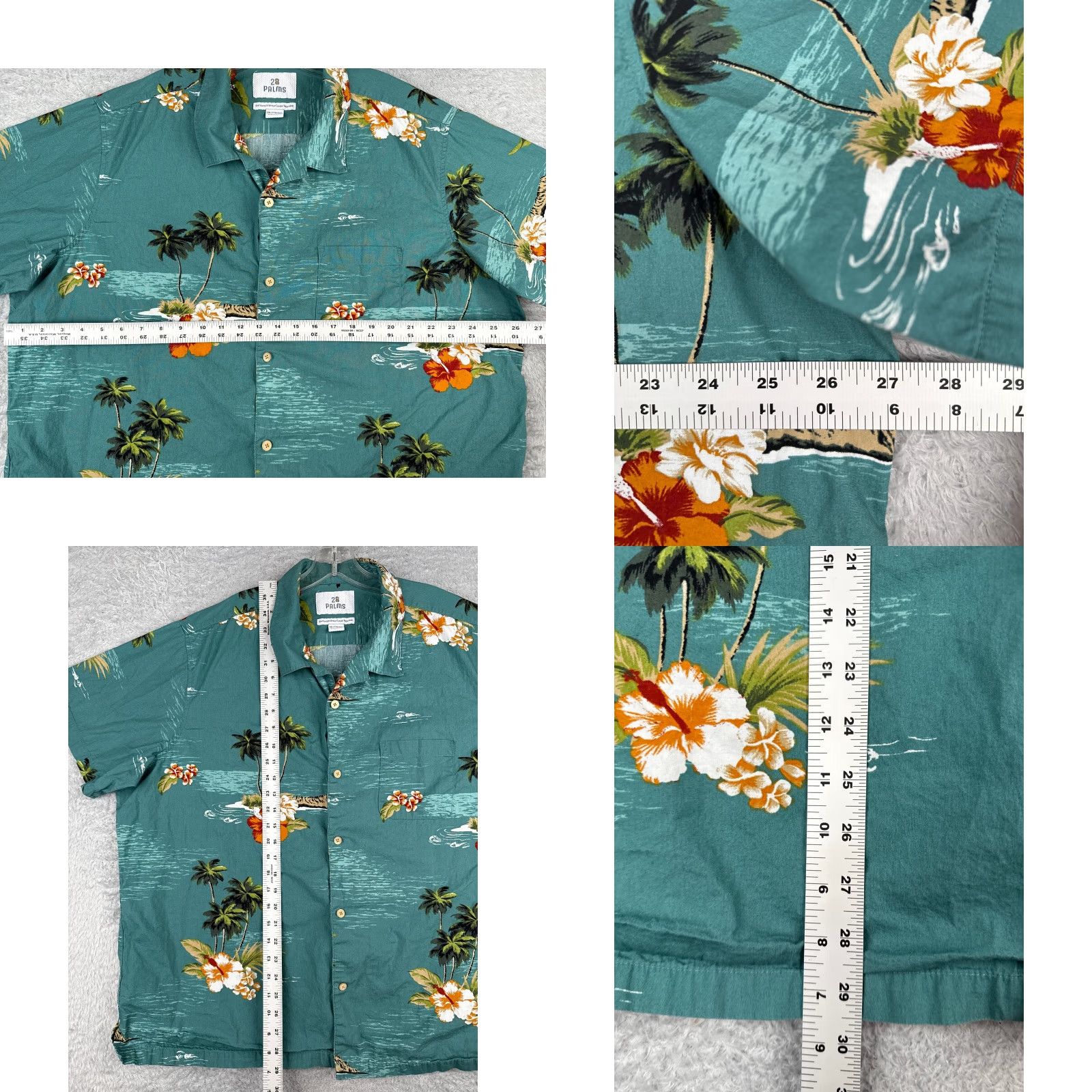 Vintage 28 Palms Shirt Men 2XL Blue Hibiscus Floral Palm Hawaiian Button Up Cotton Size US XXL / EU 58 / 5 - 8 Thumbnail