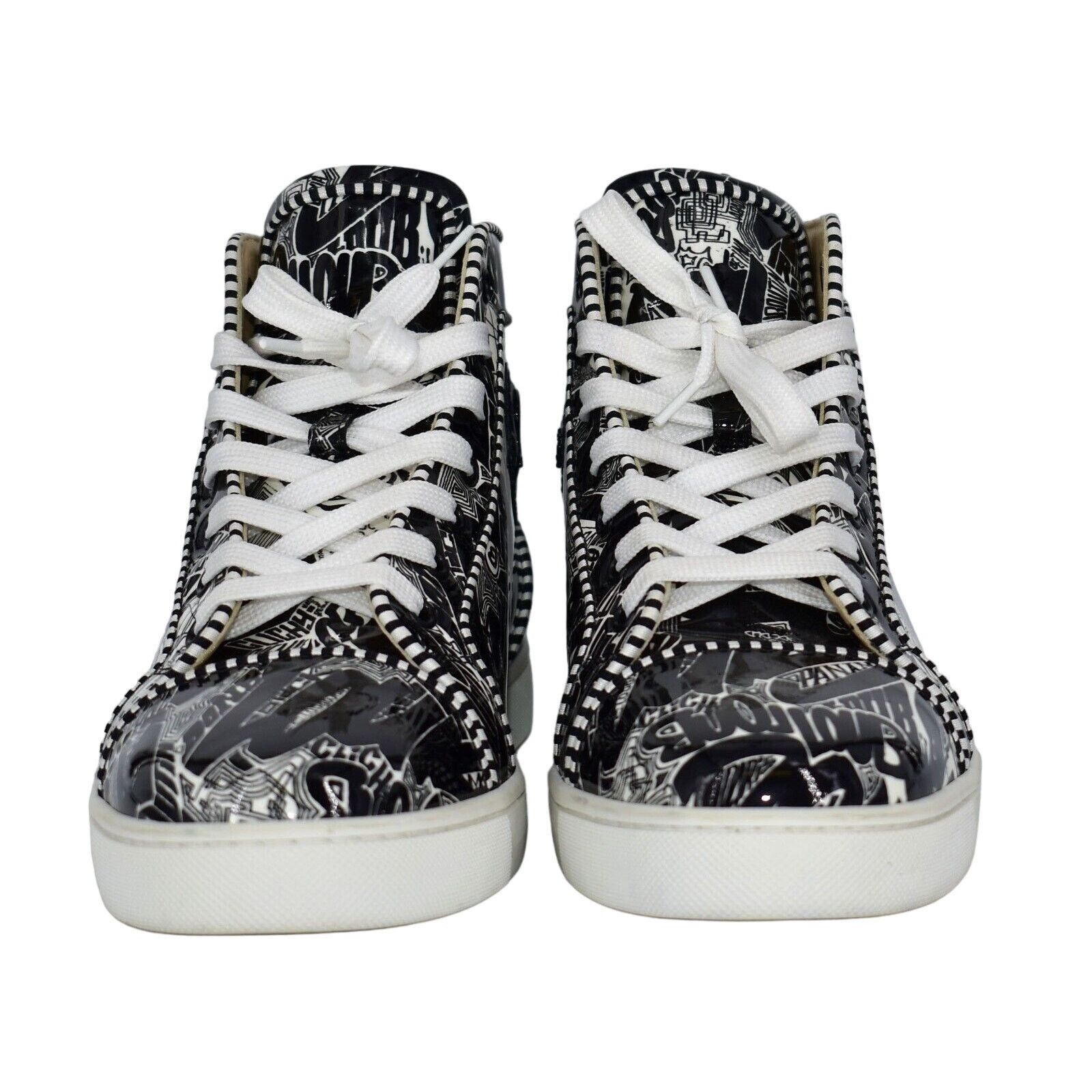 Christian Louboutin CHRISTIAN LOUBOUTIN Patent Blk/Wht Graffiti Sneaker Shoes 40 Size US 7 / EU 40 - 4 Thumbnail
