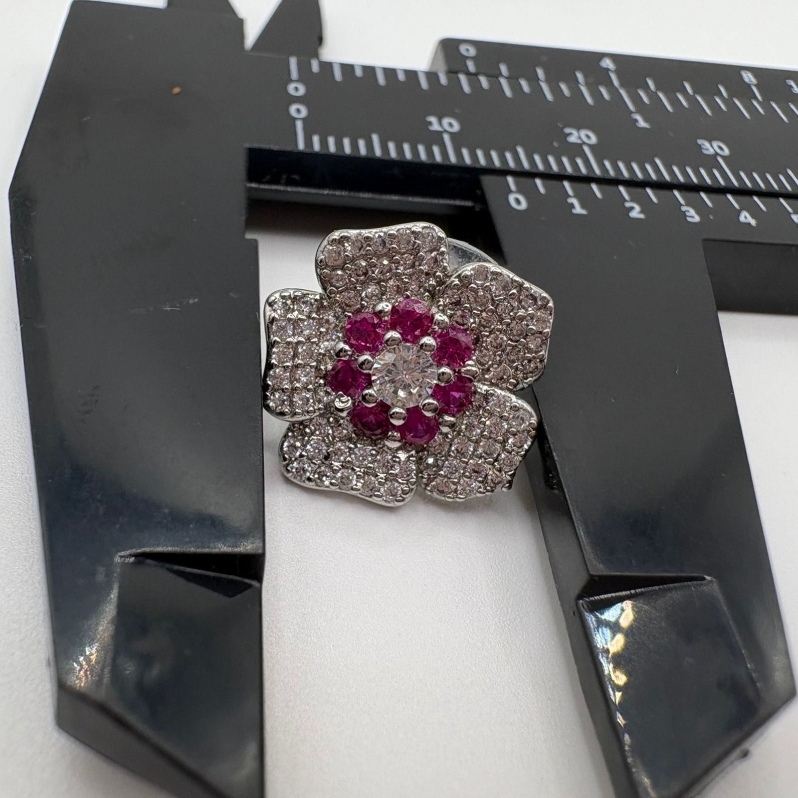 Other Sterling Silver Magenta Floral Stud Earrings- Rhodium Plated Size ONE SIZE - 6 Thumbnail