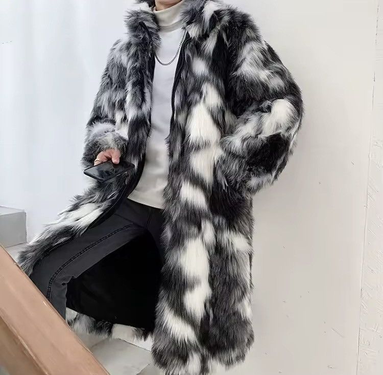 Other Streetwear Designer Fur Winter Striped Midi Coat Size US L / EU 52-54 / 3 - 6 Thumbnail